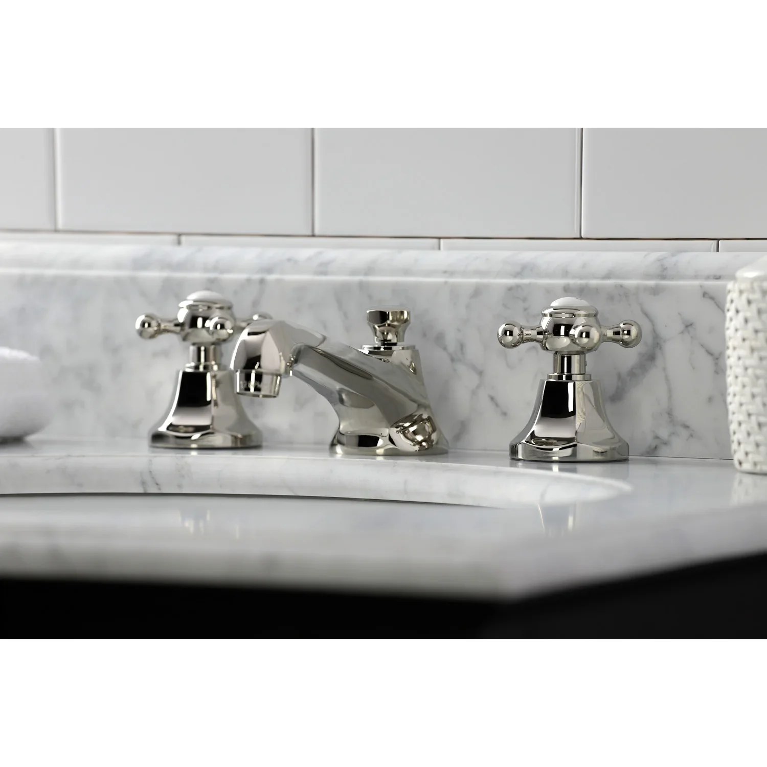 Kingston Brass Metropolitan Widespread Bathroom Faucet with Brass Pop-Up, Polished Nickel (KS4466BX) - Image 3