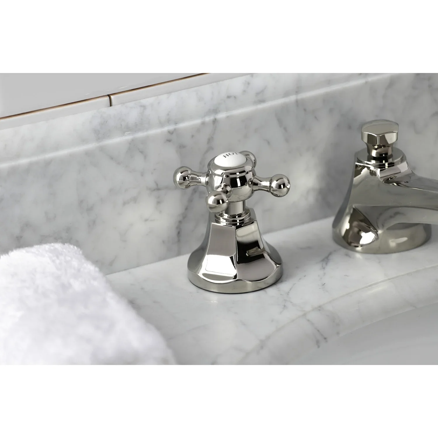 Kingston Brass Metropolitan Widespread Bathroom Faucet with Brass Pop-Up, Polished Nickel (KS4466BX) - Image 5