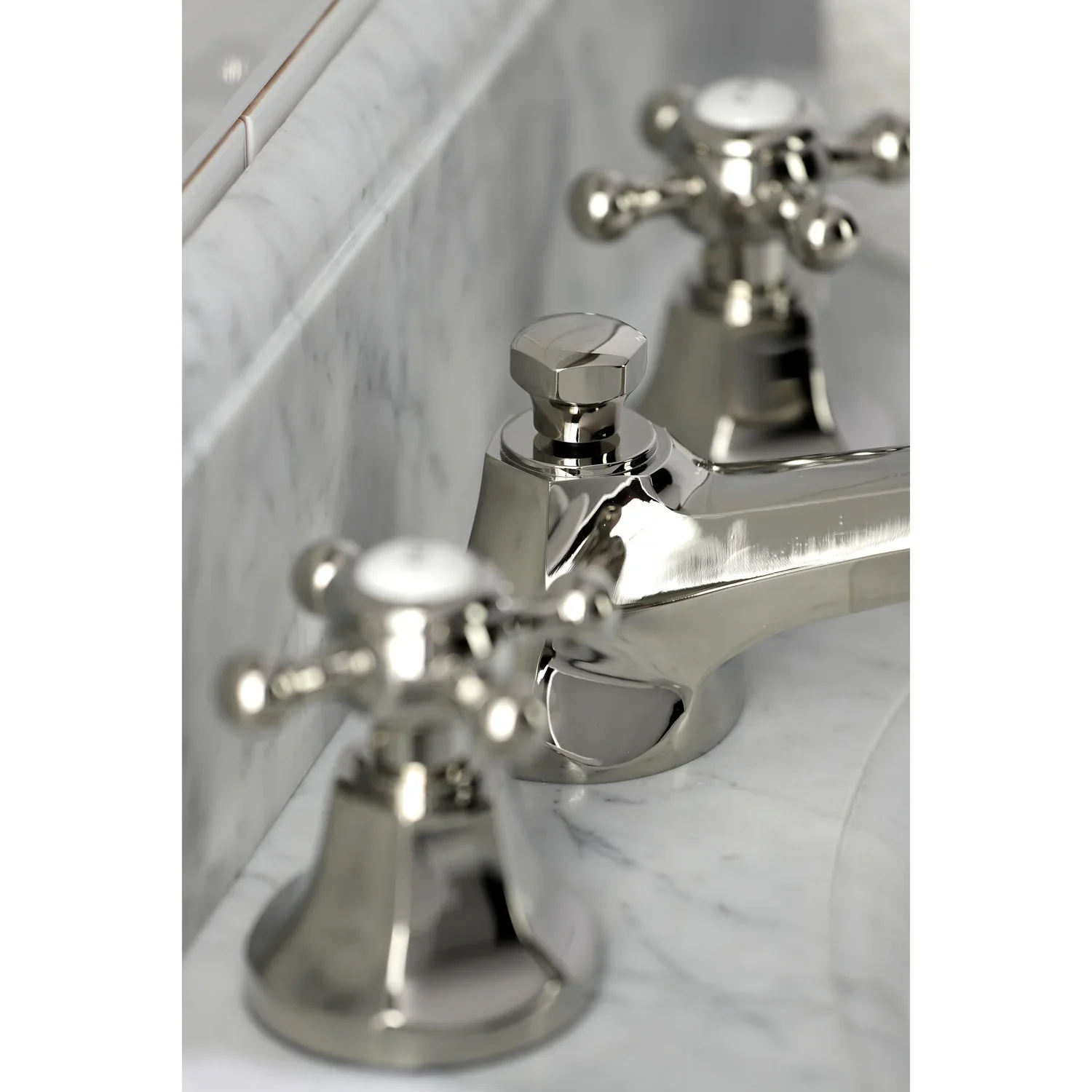Kingston Brass Metropolitan Widespread Bathroom Faucet with Brass Pop-Up, Polished Nickel (KS4466BX) - Image 6