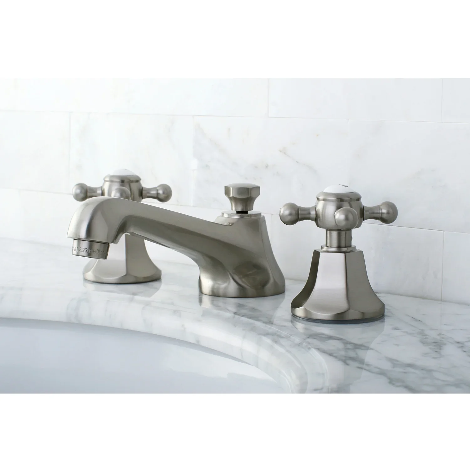Kingston Brass Metropolitan Widespread Bathroom Faucet with Brass Pop-Up, Brushed Nickel (KS4468BX) - Image 2