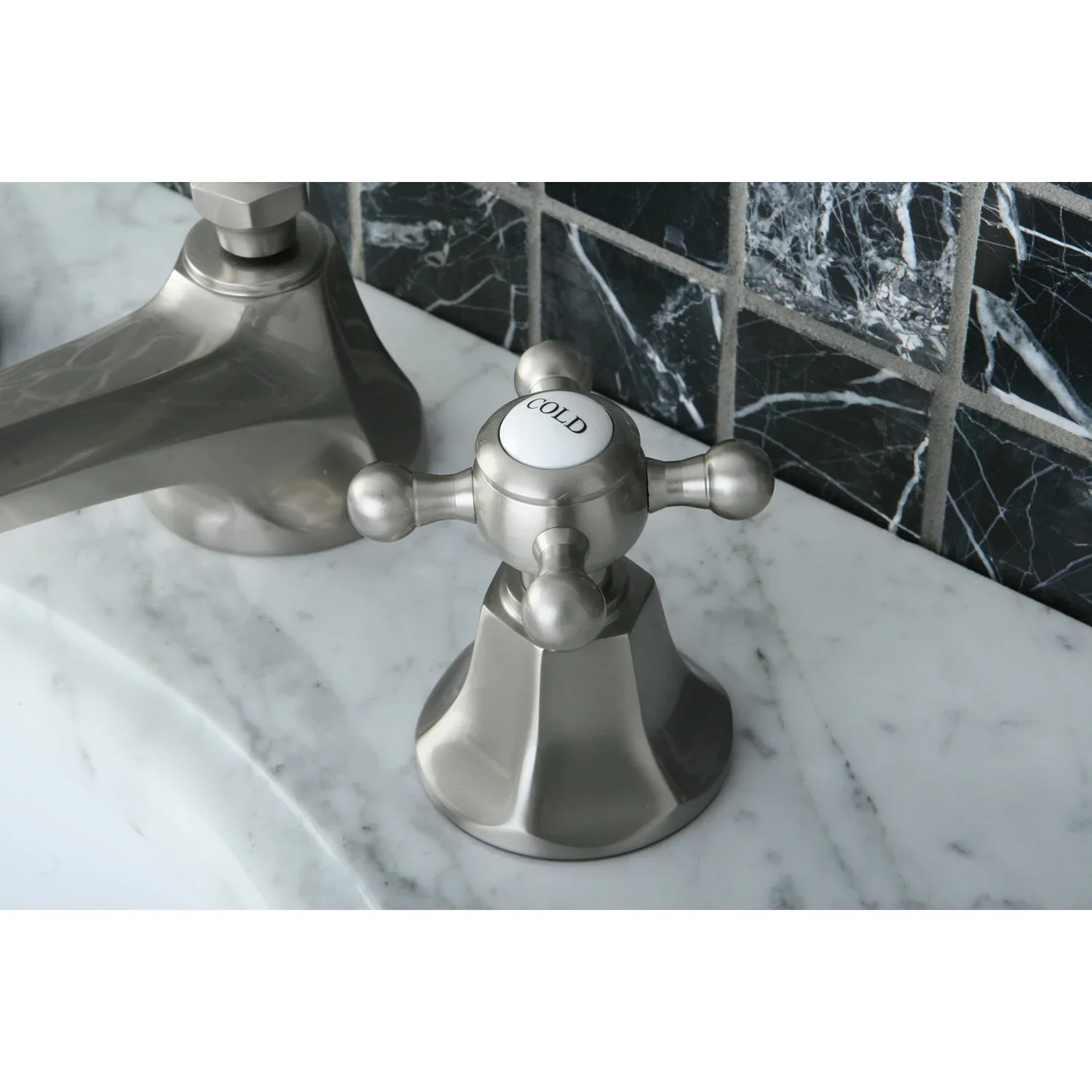 Kingston Brass Metropolitan Widespread Bathroom Faucet with Brass Pop-Up, Brushed Nickel (KS4468BX) - Image 4