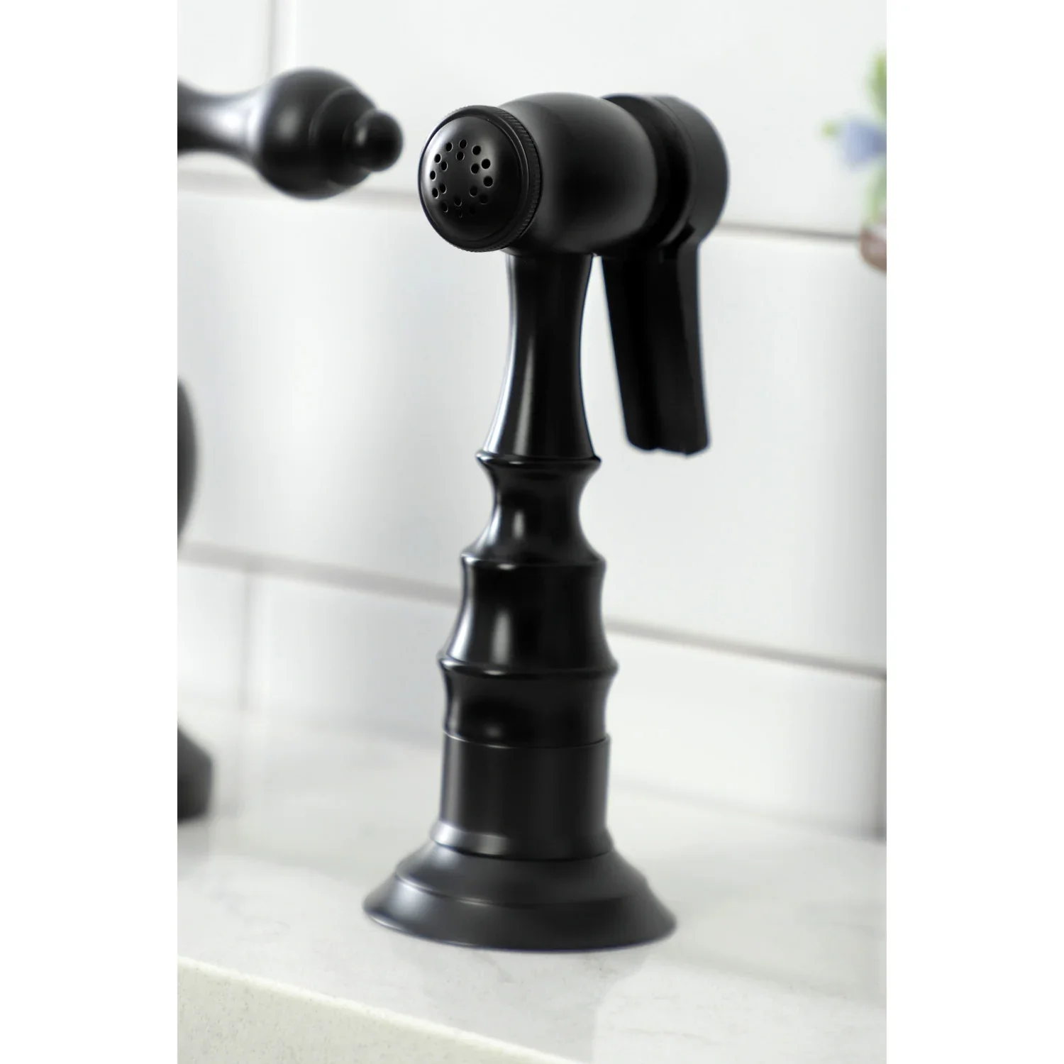 Kingston Brass English Country Bridge Kitchen Faucet with Brass Side Sprayer, Matte Black (KS7750ALBS) - Image 7