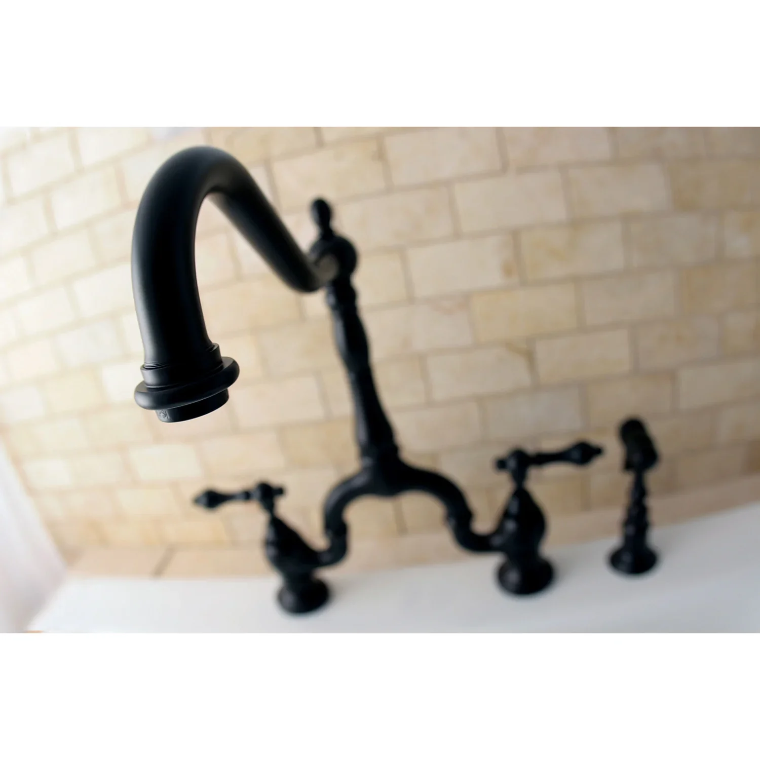 Kingston Brass English Country Bridge Kitchen Faucet with Brass Side Sprayer, Oil Rubbed Bronze (KS7755ALBS) - Image 2