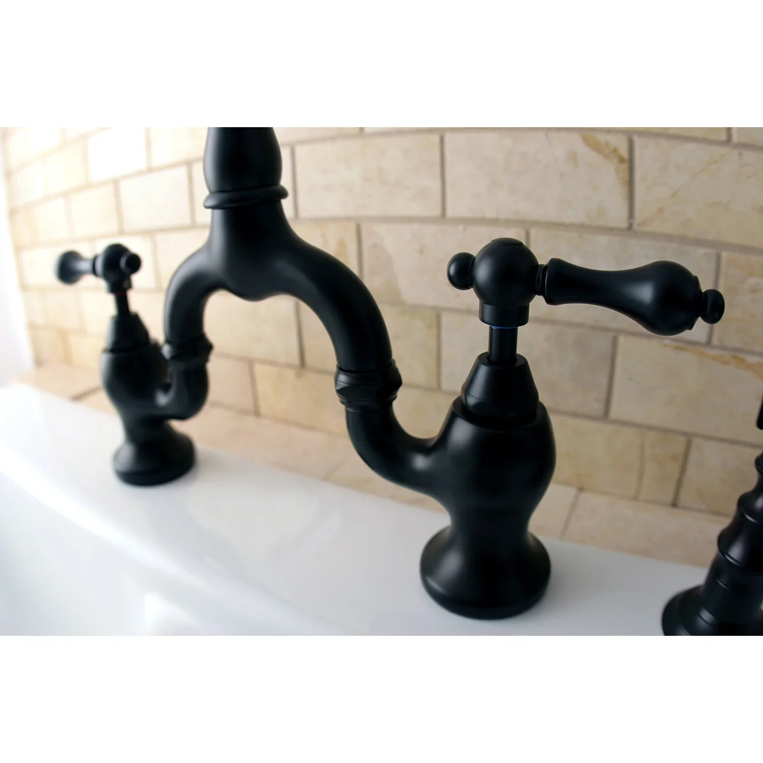 Kingston Brass English Country Bridge Kitchen Faucet with Brass Side Sprayer, Oil Rubbed Bronze (KS7755ALBS) - Image 4