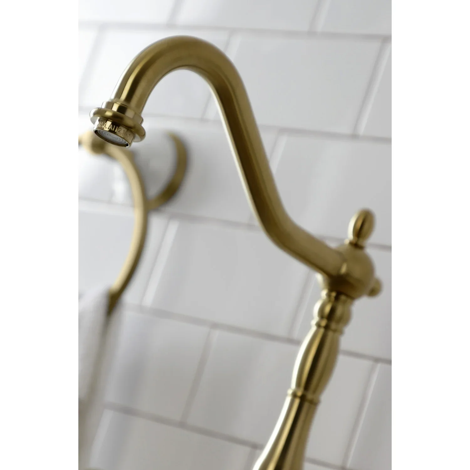 Kingston Brass English Country Bridge Kitchen Faucet with Brass Side Sprayer, Brushed Brass (KS7757ALBS) - Image 4