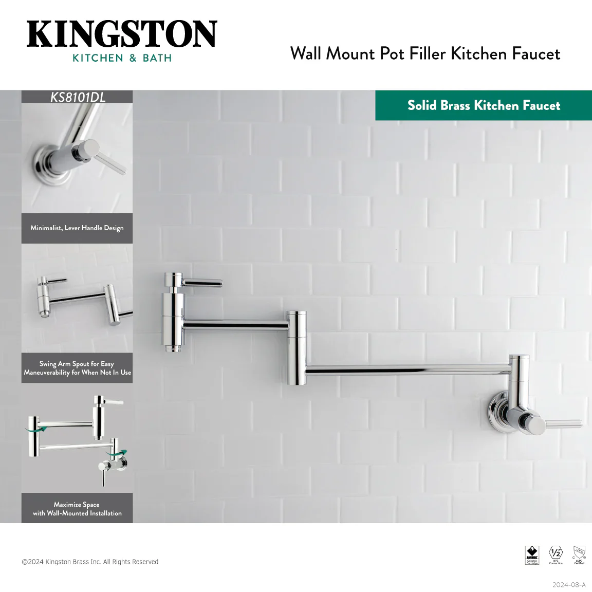 Kingston Brass Concord Wall Mount Pot Filler Faucet, Brushed Nickel (KS8108DL) - Image 3