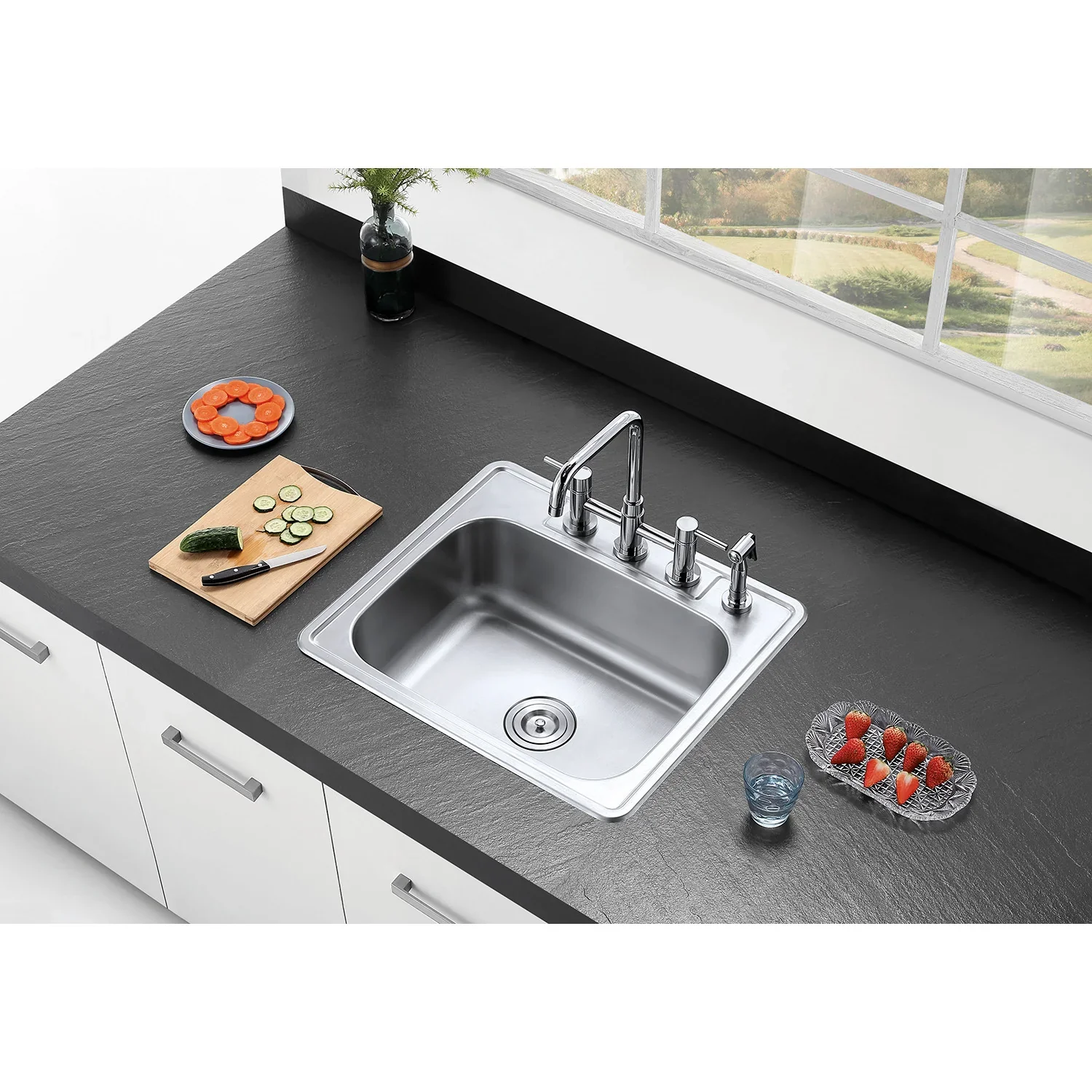 Kingston Brass Concord Bridge Kitchen Faucet with Brass Side Sprayer, Polished Chrome (KS8281DLBS) - Image 2