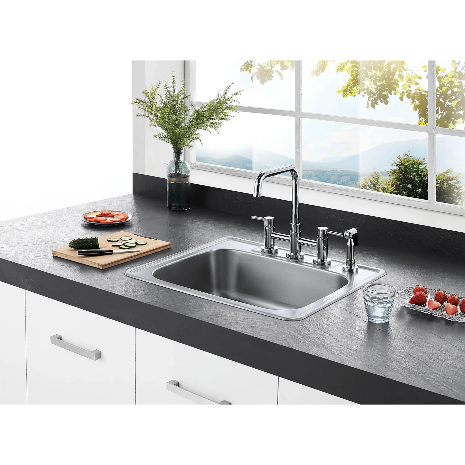 Kingston Brass Concord Bridge Kitchen Faucet with Brass Side Sprayer, Polished Chrome (KS8281DLBS) - Image 4