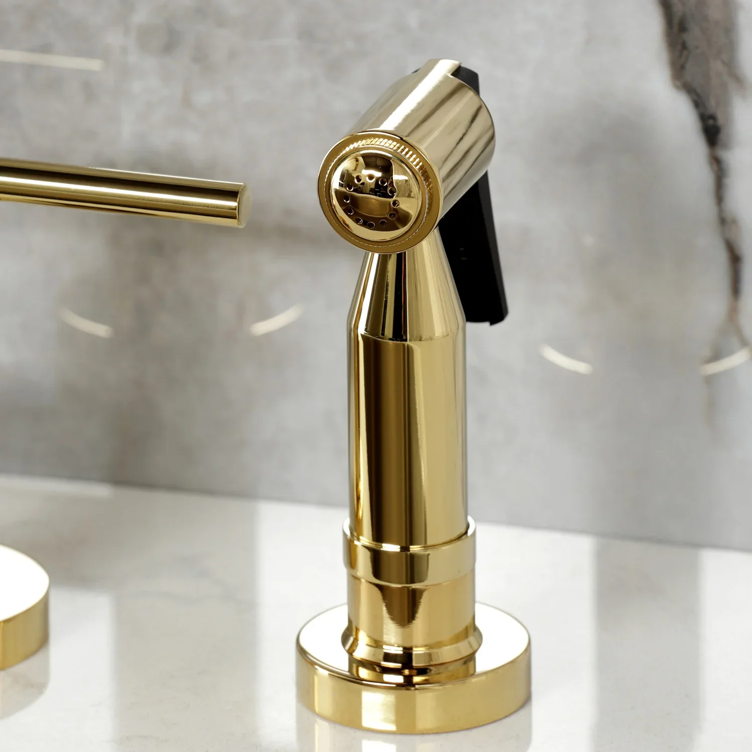 Kingston Brass Concord Bridge Kitchen Faucet with Brass Side Sprayer, Polished Brass (KS8282DLBS) - Image 6