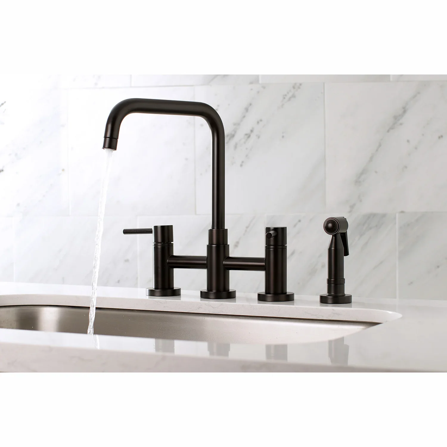 Kingston Brass Concord Bridge Kitchen Faucet with Brass Side Sprayer, Oil Rubbed Bronze (KS8285DLBS) - Image 2