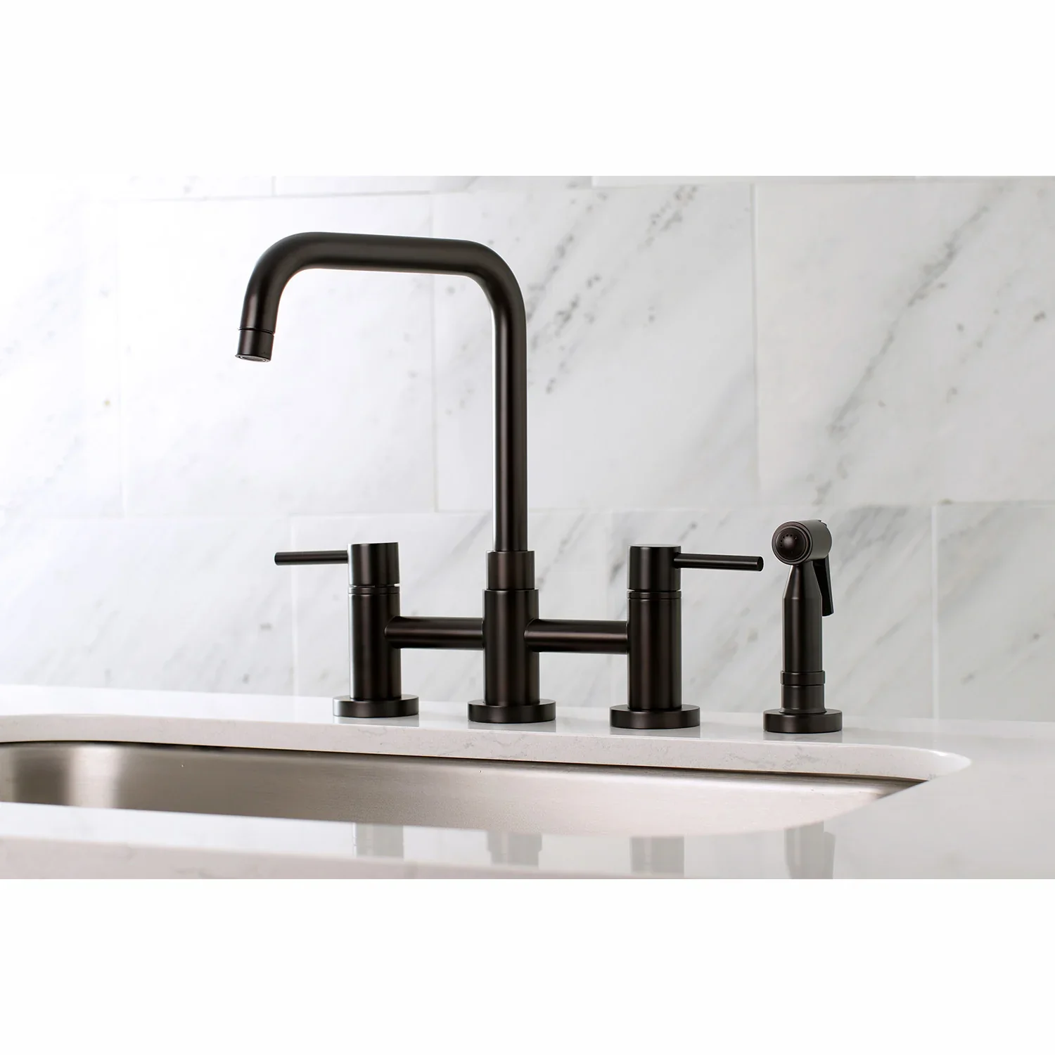 Kingston Brass Concord Bridge Kitchen Faucet with Brass Side Sprayer, Oil Rubbed Bronze (KS8285DLBS) - Image 3