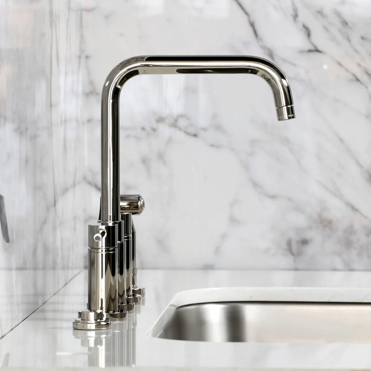 Kingston Brass Concord Bridge Kitchen Faucet with Brass Side Sprayer, Polished Nickel (KS8286DLBS) - Image 6