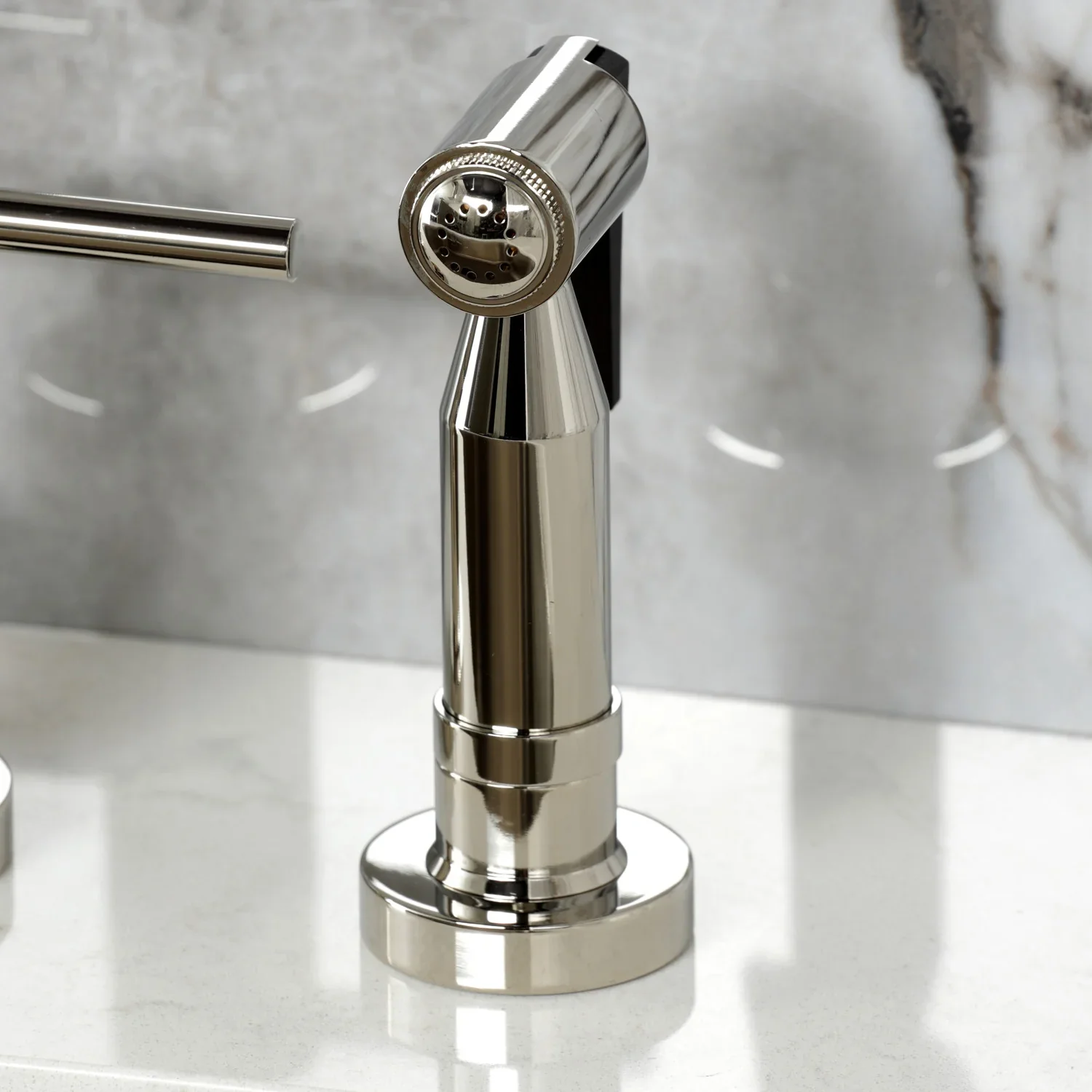 Kingston Brass Concord Bridge Kitchen Faucet with Brass Side Sprayer, Polished Nickel (KS8286DLBS) - Image 7