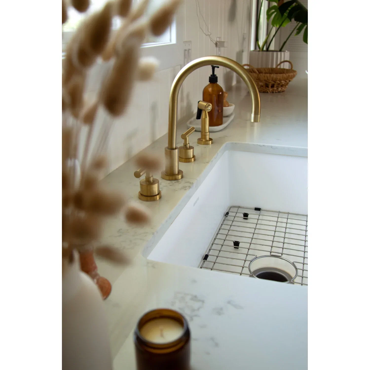 Kingston Brass Manhattan Double-Handle Widespread Kitchen Faucet with Brass Sprayer, Brushed Brass (KS8727CMLBS) - Image 5