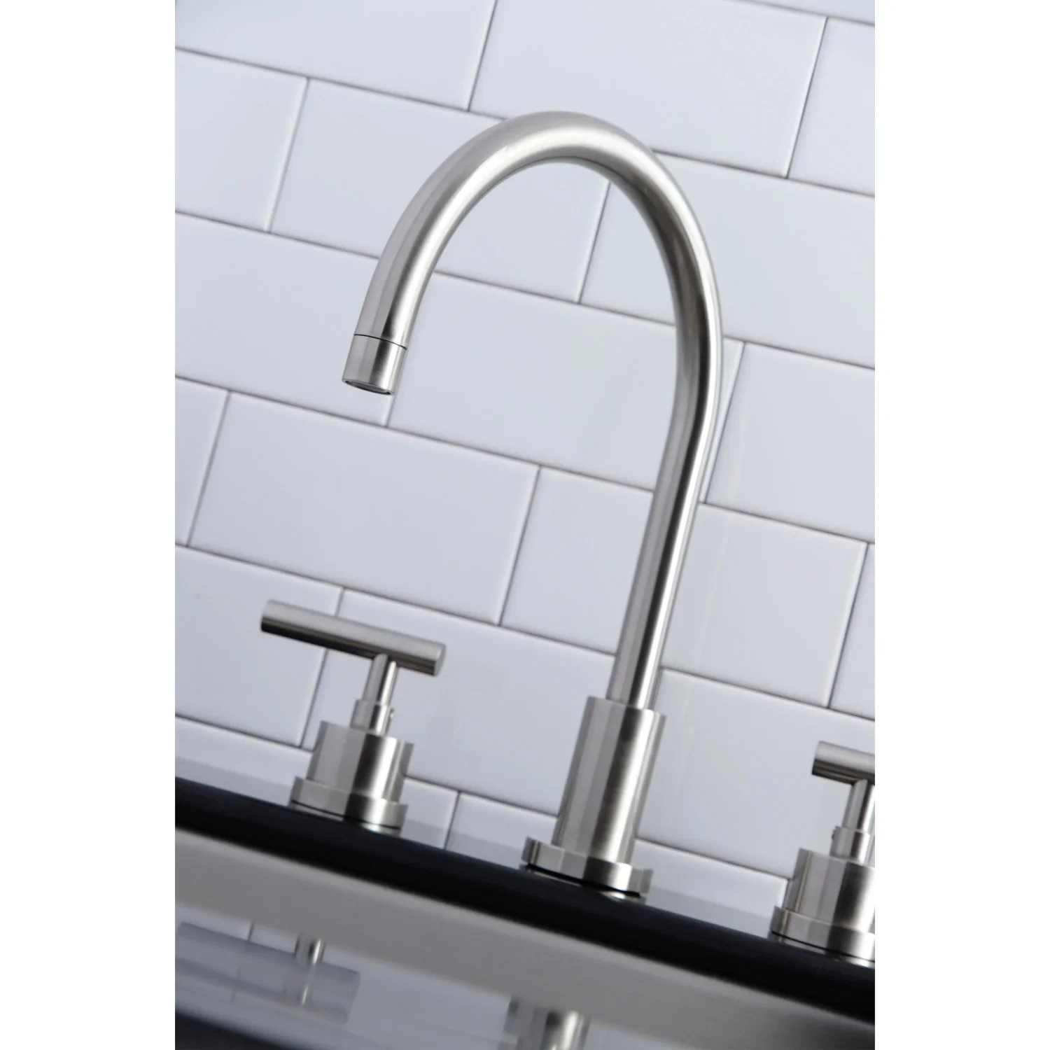 Kingston Brass Manhattan Double-Handle Widespread Kitchen Faucet with Brass Sprayer, Brushed Nickel (KS8728CMLBS) - Image 6