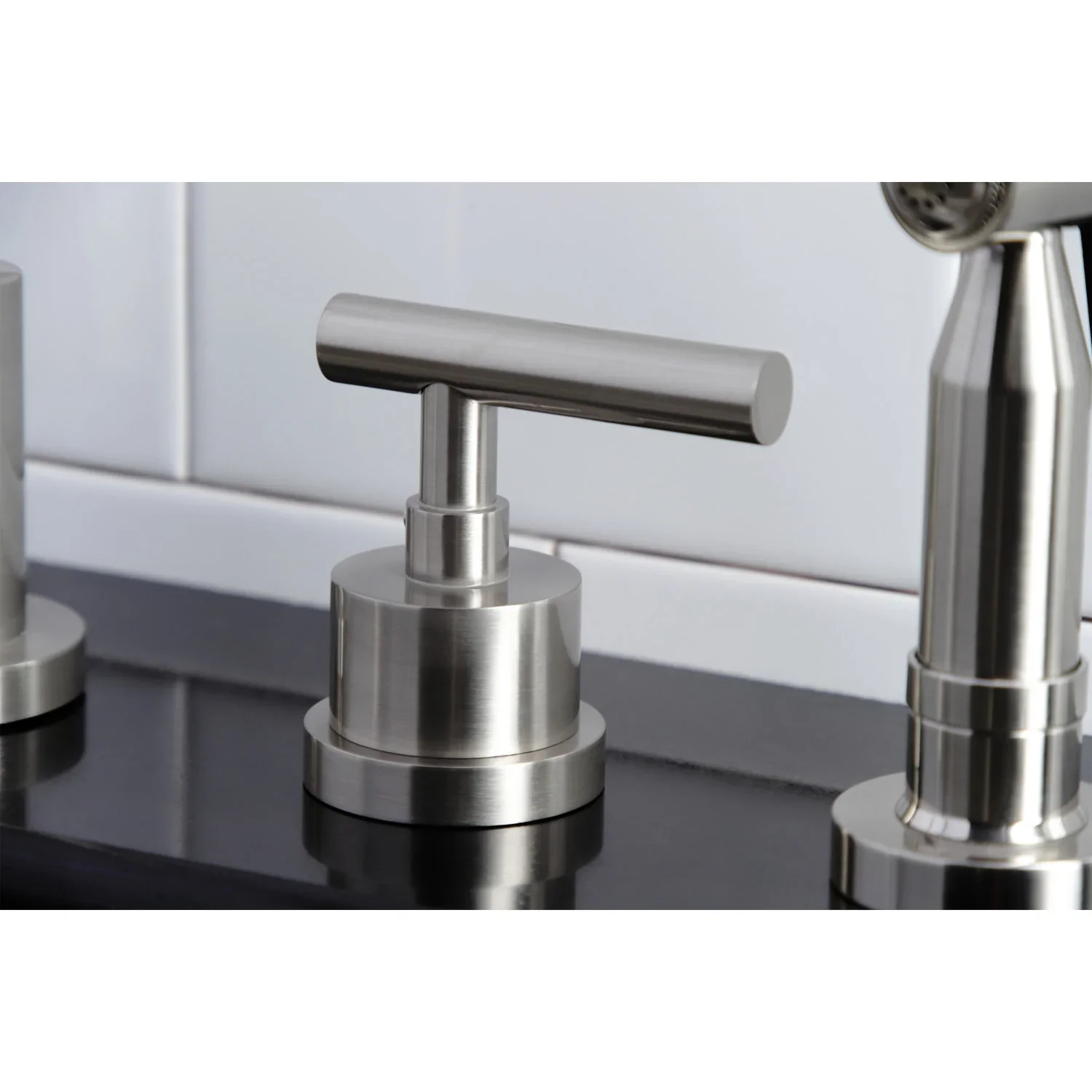 Kingston Brass Manhattan Double-Handle Widespread Kitchen Faucet with Brass Sprayer, Brushed Nickel (KS8728CMLBS) - Image 8
