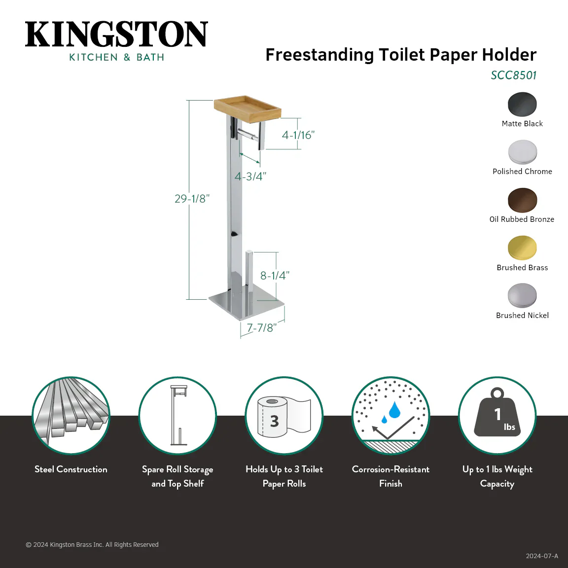 Kingston Brass Edenscape Freestanding Toilet Paper Holder with Storage Shelf, Brushed Nickel (SCC8508) - Image 6