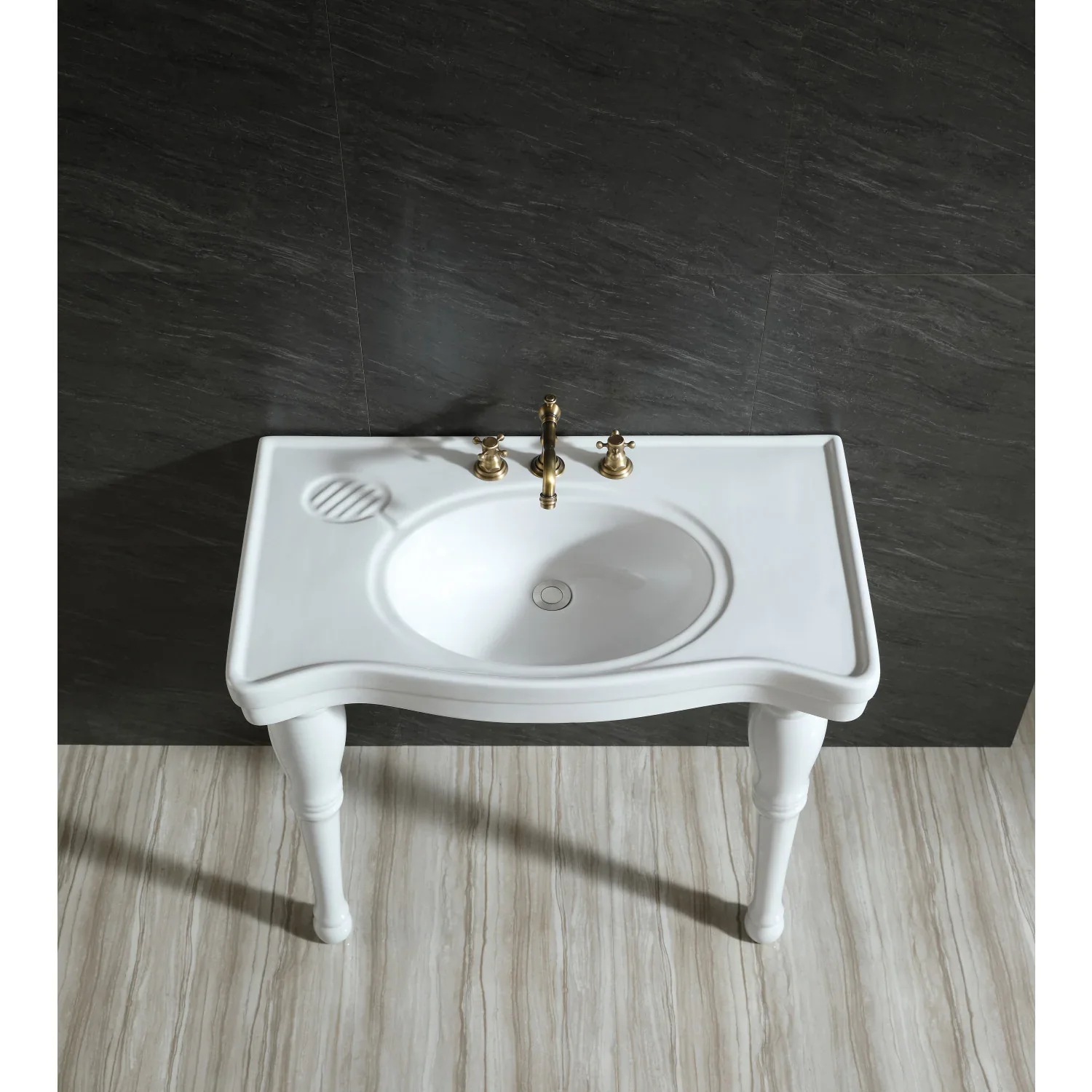Kingston Brass Imperial 36" Ceramic Console Sink and Legs (8-Inch, 3-Hole), White (VPB1368) - Image 2