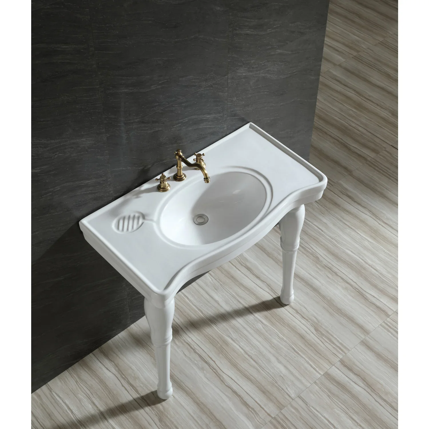 Kingston Brass Imperial 36" Ceramic Console Sink and Legs (8-Inch, 3-Hole), White (VPB1368) - Image 4