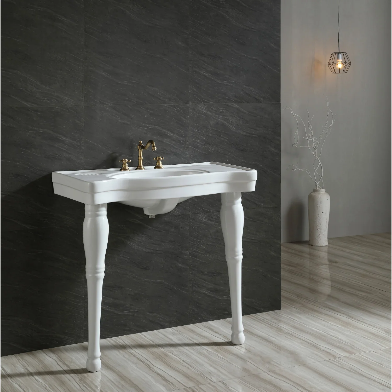 Kingston Brass Imperial 36" Ceramic Console Sink and Legs (8-Inch, 3-Hole), White (VPB1368) - Image 7