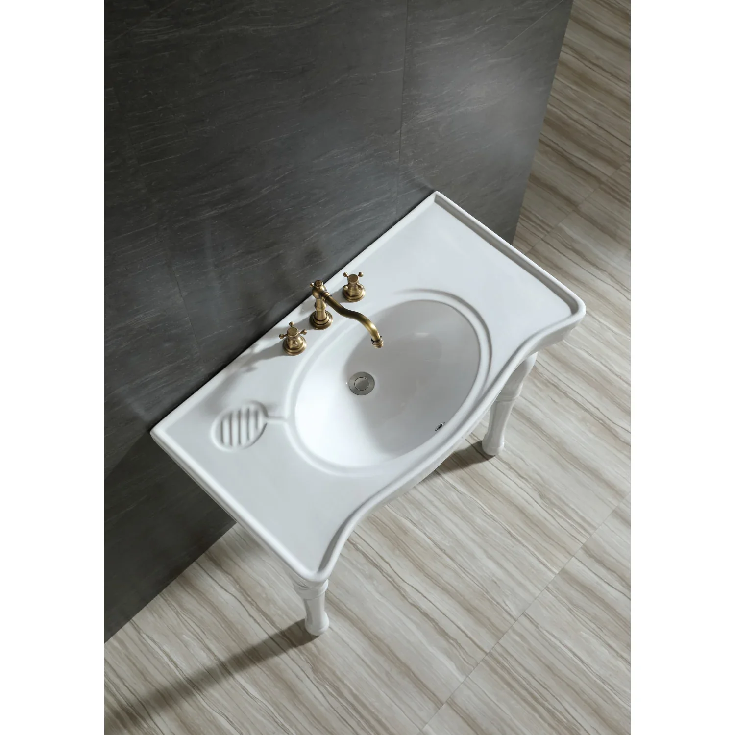 Kingston Brass Imperial 36" Ceramic Console Sink and Legs (8-Inch, 3-Hole), White (VPB1368) - Image 8