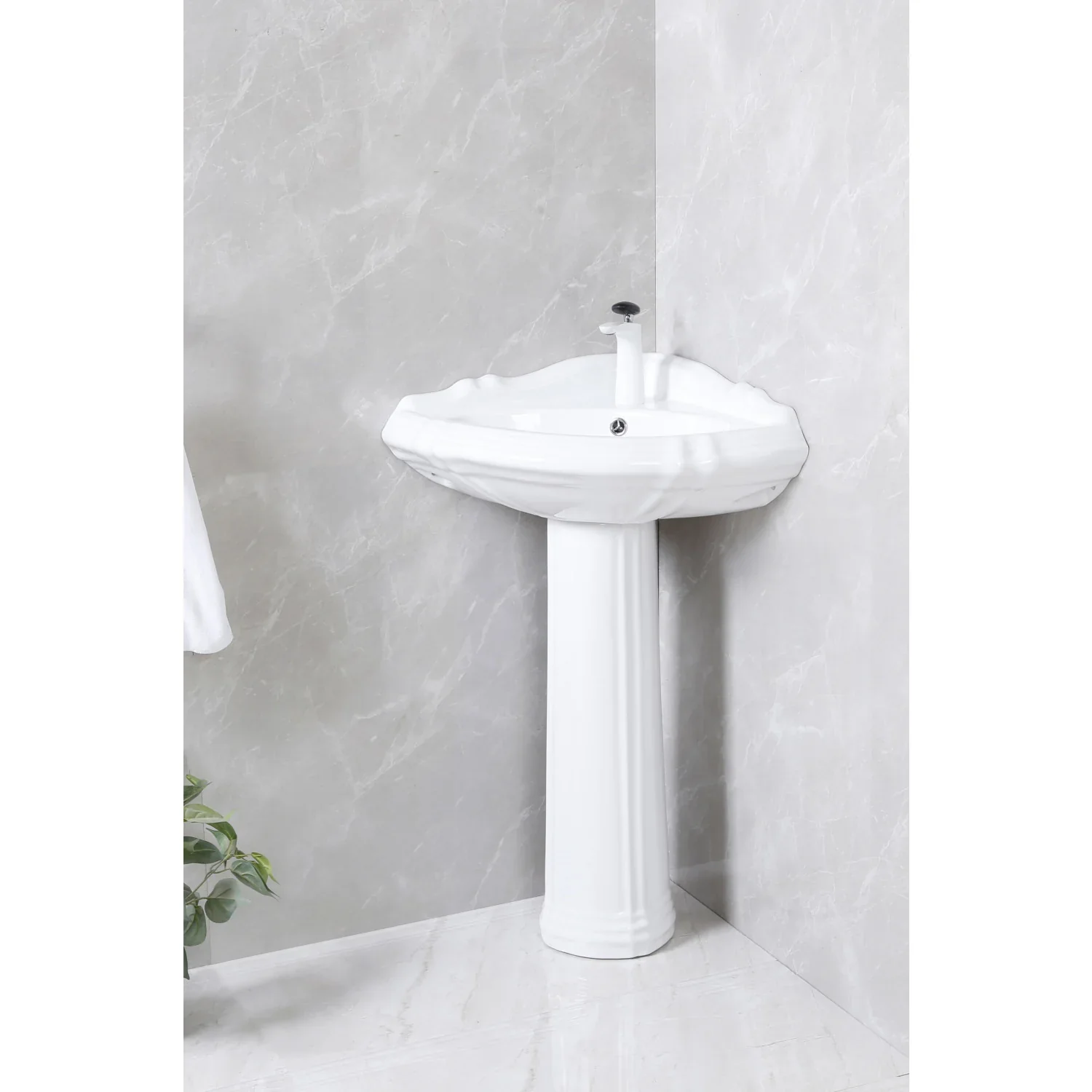 Kingston Brass Venus 27" Ceramic Corner Pedestal Sink (Single Hole), Glossy White (VPB2710) - Image 2