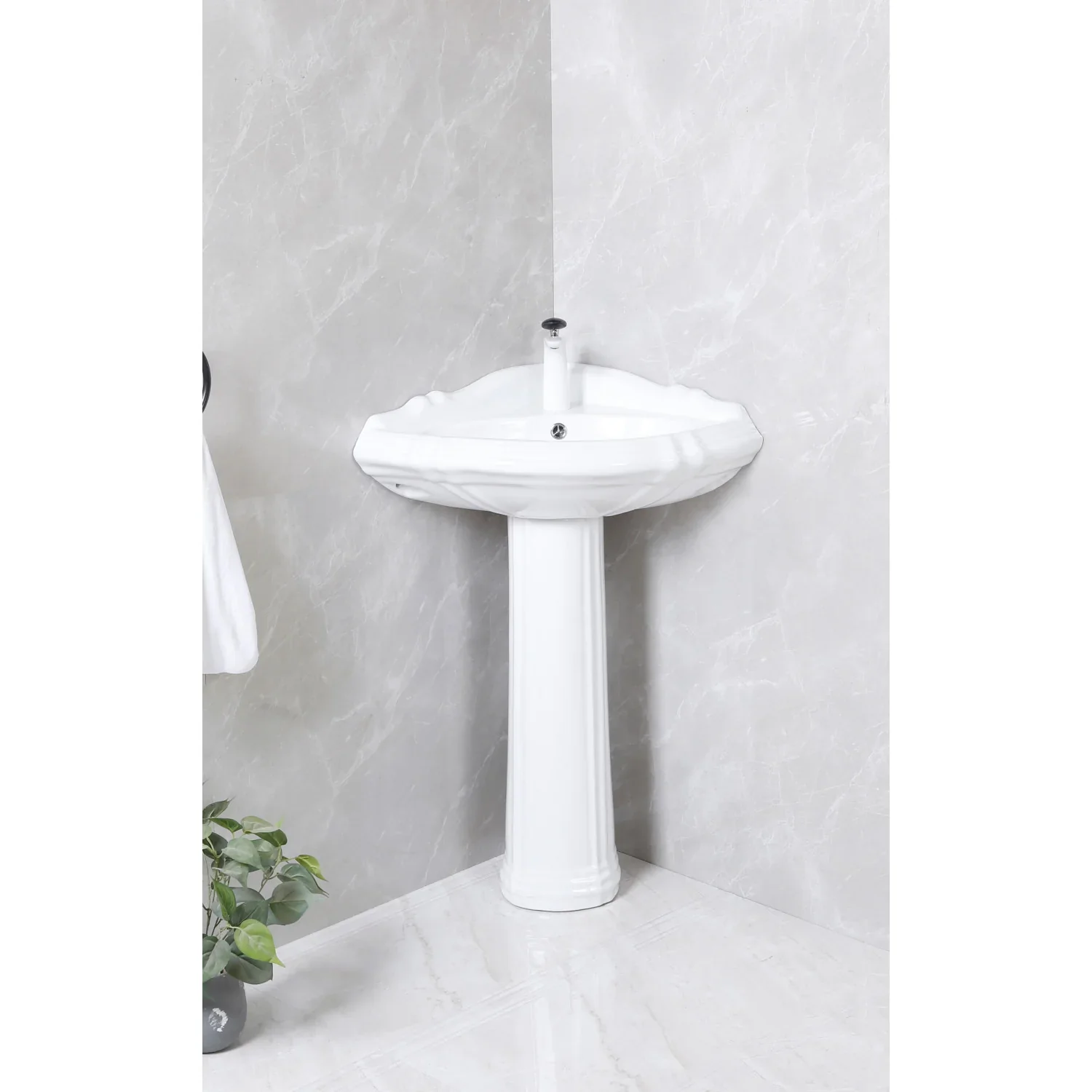 Kingston Brass Venus 27" Ceramic Corner Pedestal Sink (Single Hole), Glossy White (VPB2710) - Image 3
