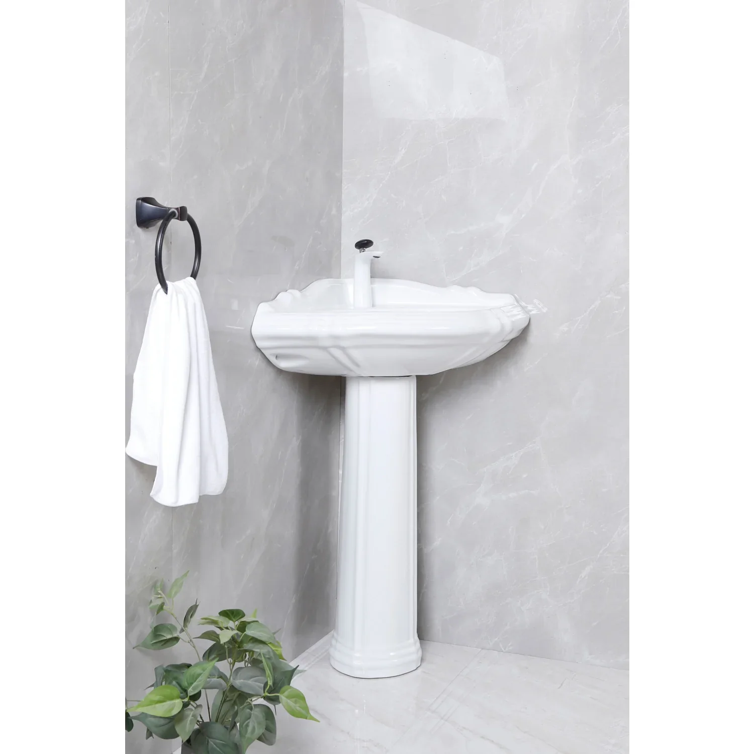 Kingston Brass Venus 27" Ceramic Corner Pedestal Sink (Single Hole), Glossy White (VPB2710) - Image 4