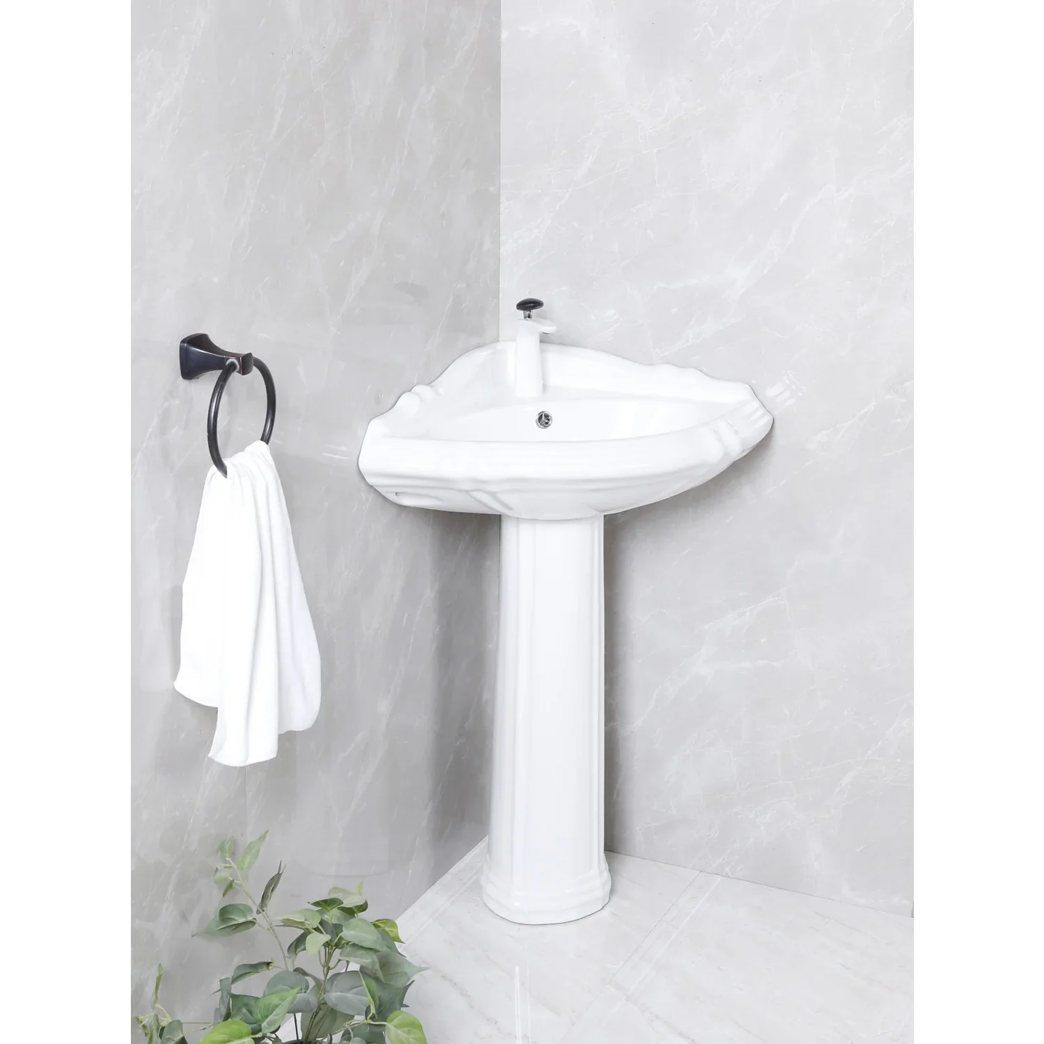 Kingston Brass Venus 27" Ceramic Corner Pedestal Sink (Single Hole), Glossy White (VPB2710) - Image 5