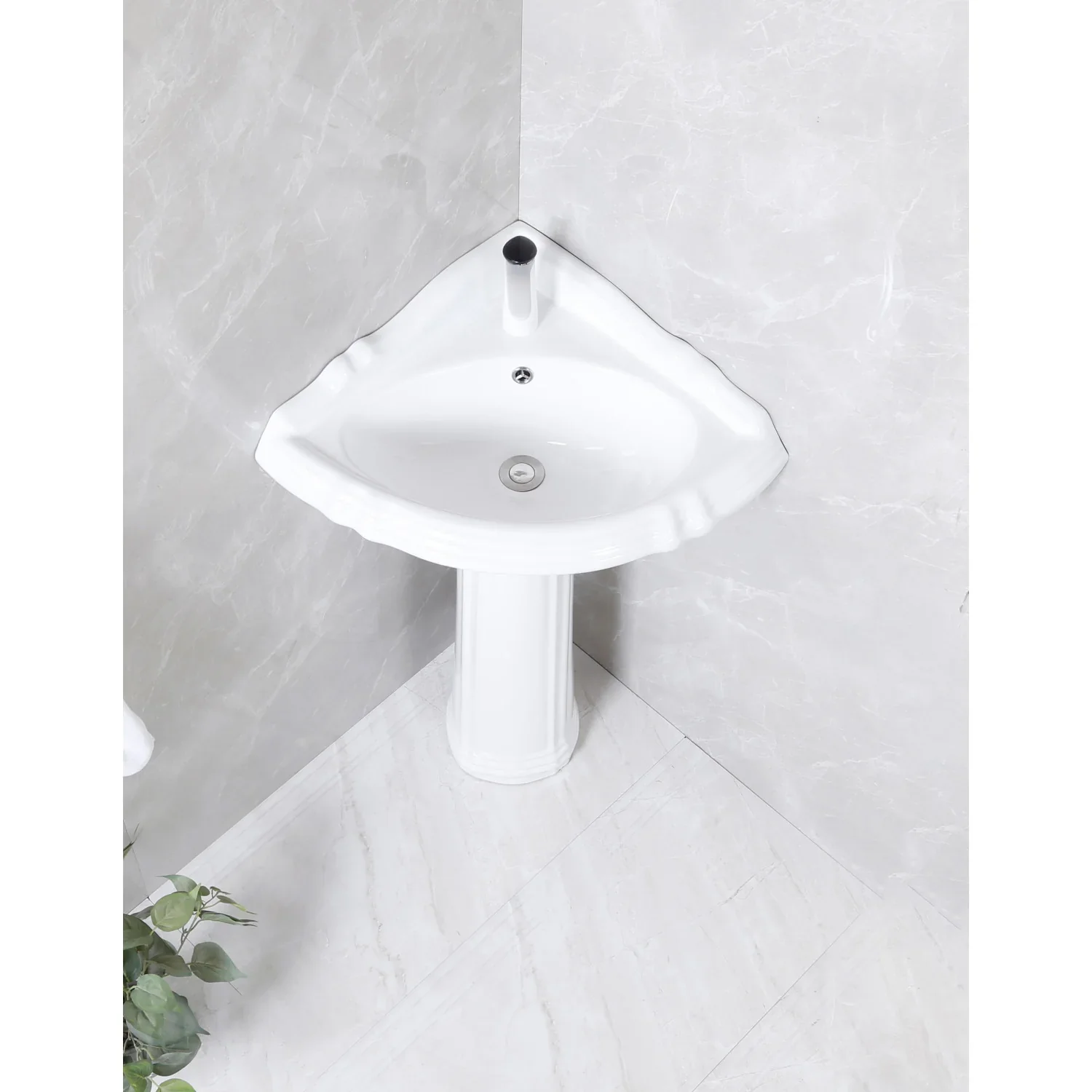Kingston Brass Venus 27" Ceramic Corner Pedestal Sink (Single Hole), Glossy White (VPB2710) - Image 6