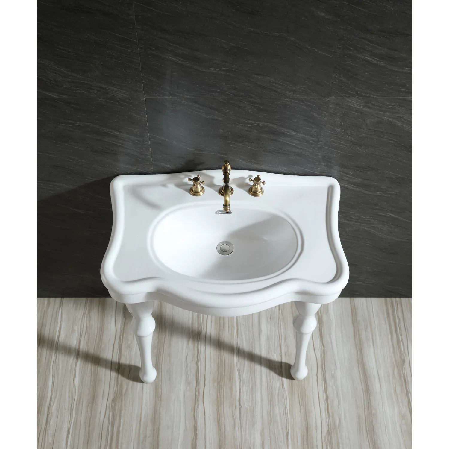 Kingston Brass Imperial 32" Ceramic Console Sink with Ceramic Legs (8-Inch, 3-Hole), White (VPB5328) - Image 3