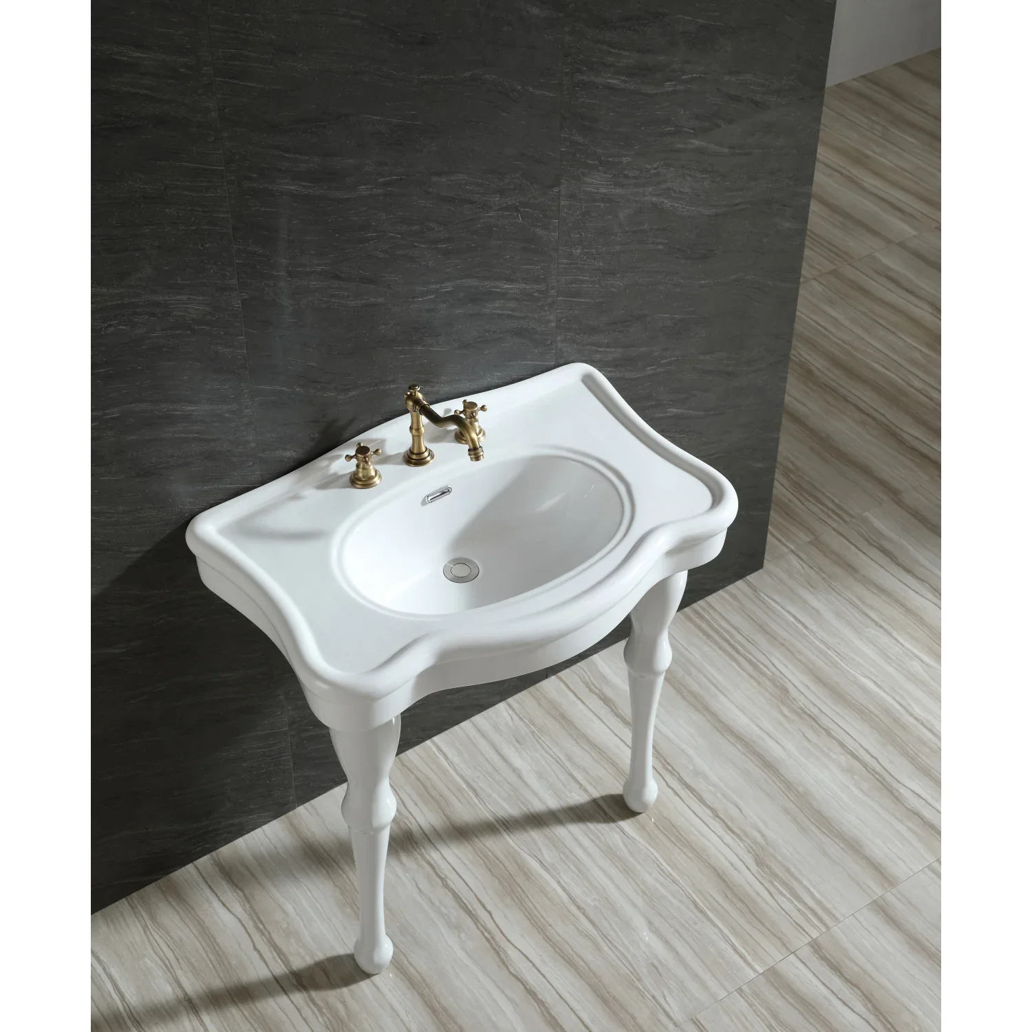 Kingston Brass Imperial 32" Ceramic Console Sink with Ceramic Legs (8-Inch, 3-Hole), White (VPB5328) - Image 4