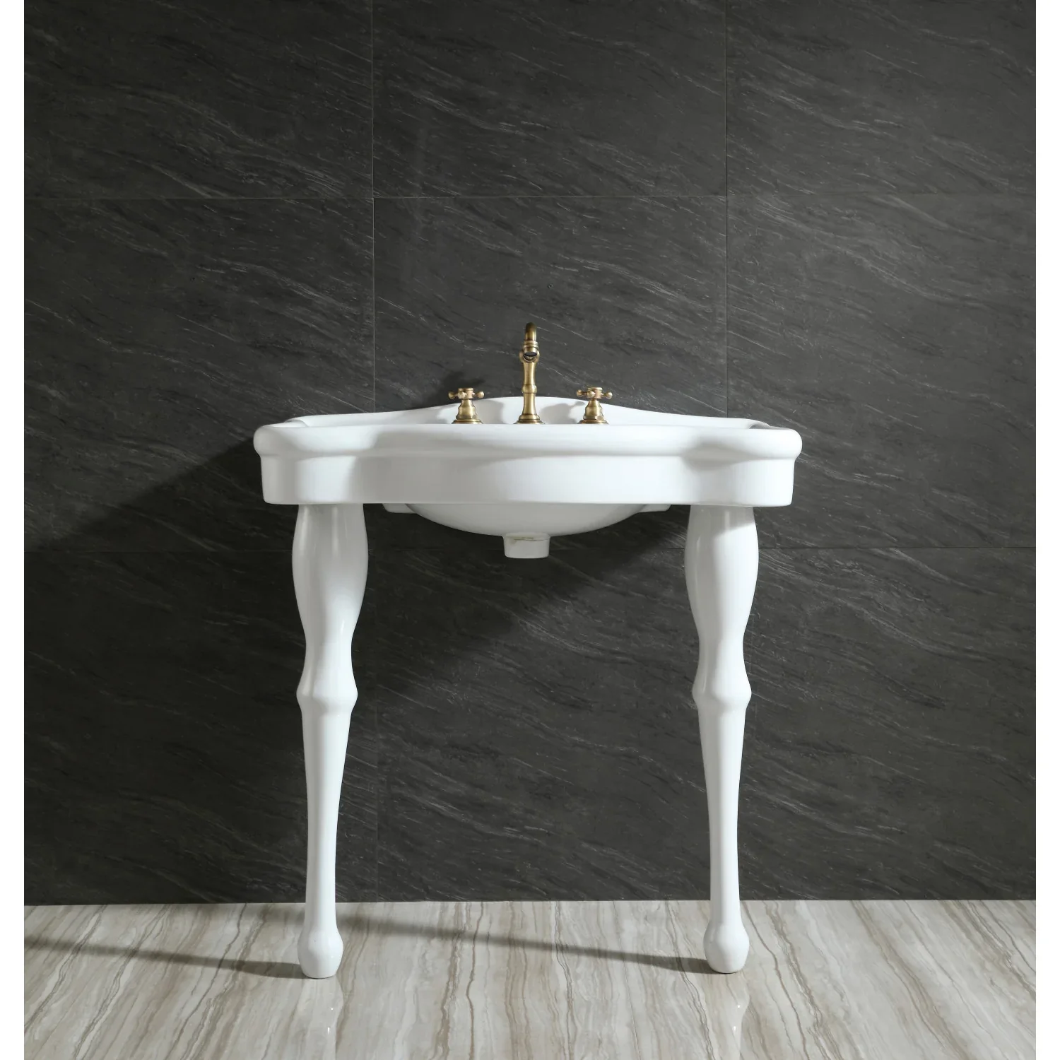 Kingston Brass Imperial 32" Ceramic Console Sink with Ceramic Legs (8-Inch, 3-Hole), White (VPB5328) - Image 5