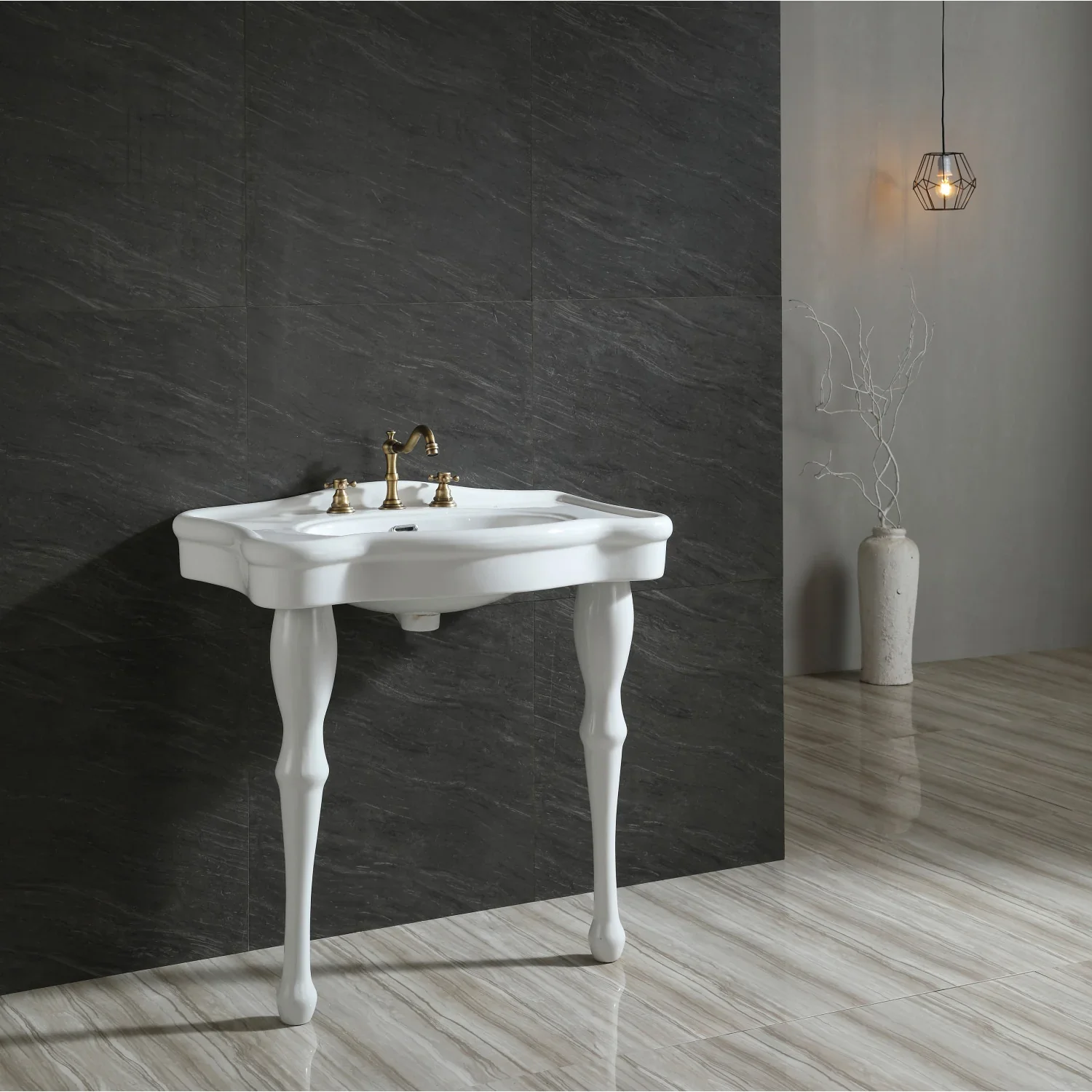 Kingston Brass Imperial 32" Ceramic Console Sink with Ceramic Legs (8-Inch, 3-Hole), White (VPB5328) - Image 6