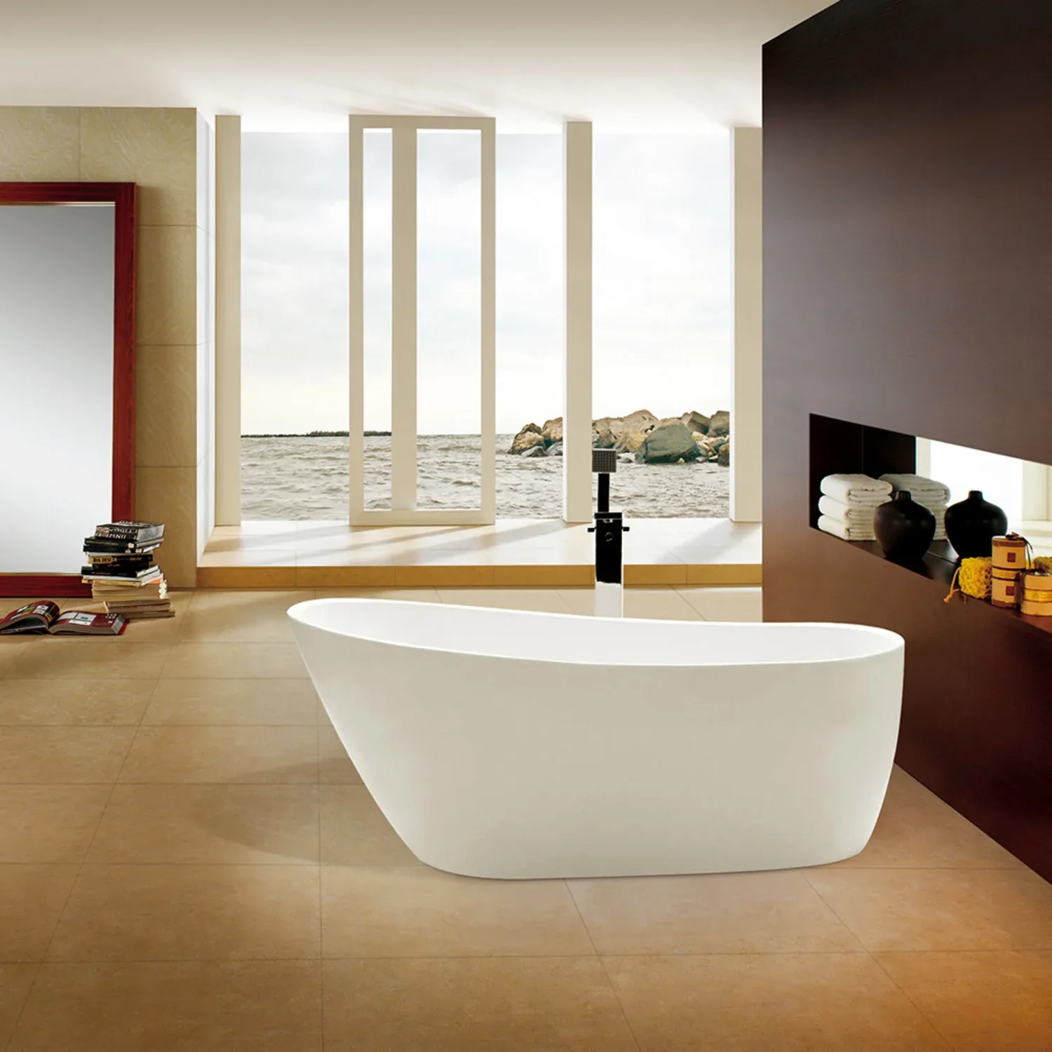 Kingston Brass 59" Acrylic Oval Single Slipper Freestanding Tub with Drain, Glossy White (VTRS592928) - Image 2