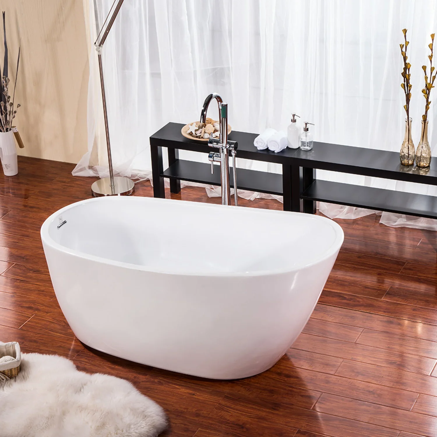 Kingston Brass 59" Acrylic Oval Single Slipper Freestanding Tub with Drain, Glossy White (VTRS592928) - Image 3