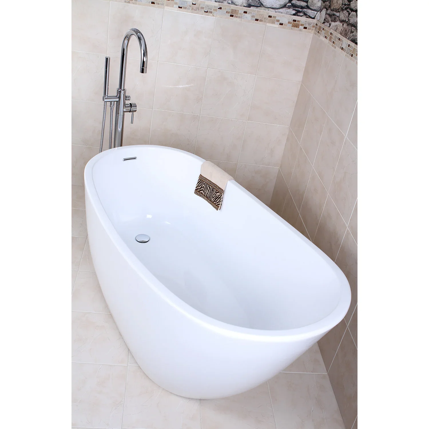 Kingston Brass 59" Acrylic Oval Single Slipper Freestanding Tub with Drain, Glossy White (VTRS592928) - Image 5