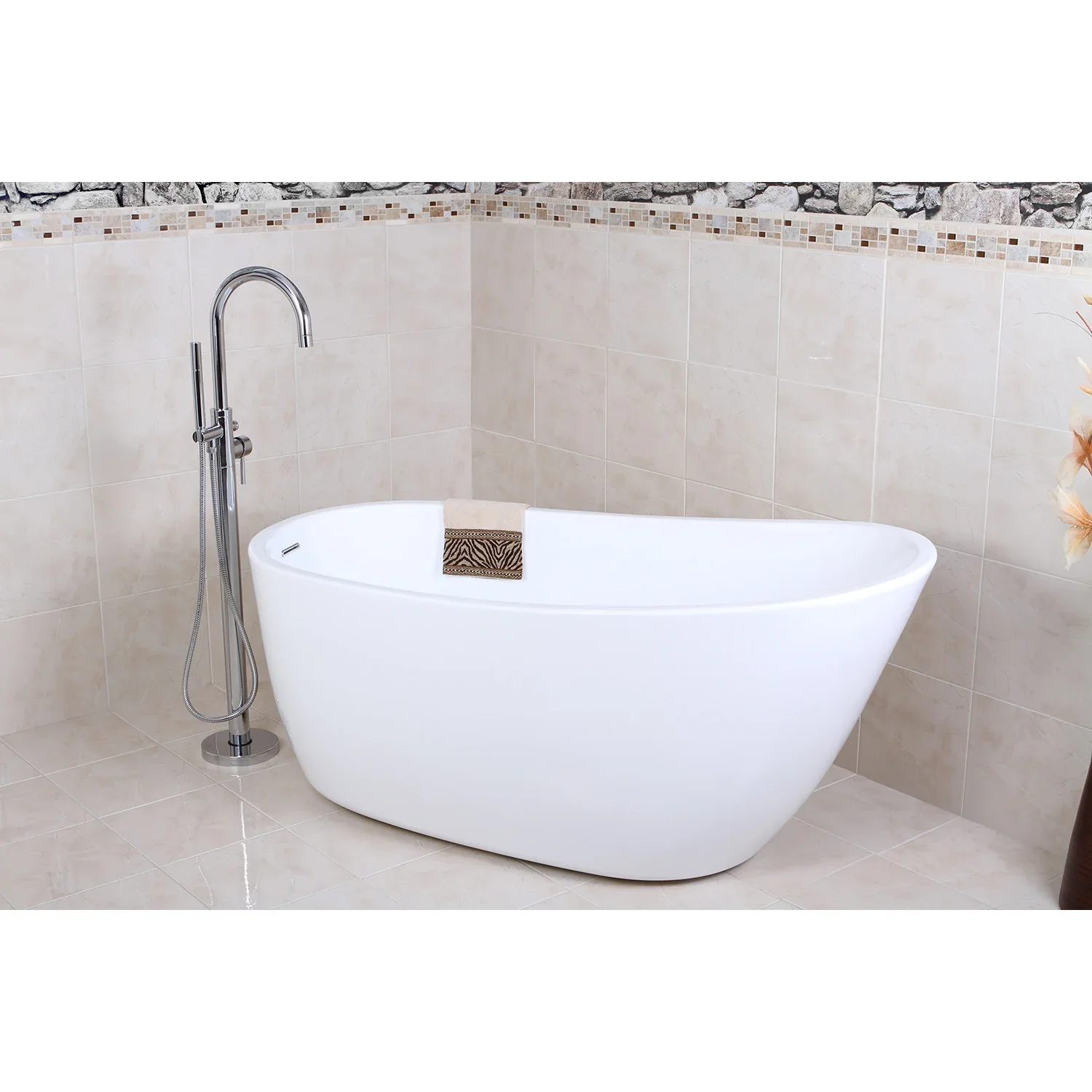 Kingston Brass 59" Acrylic Oval Single Slipper Freestanding Tub with Drain, Glossy White (VTRS592928) - Image 6