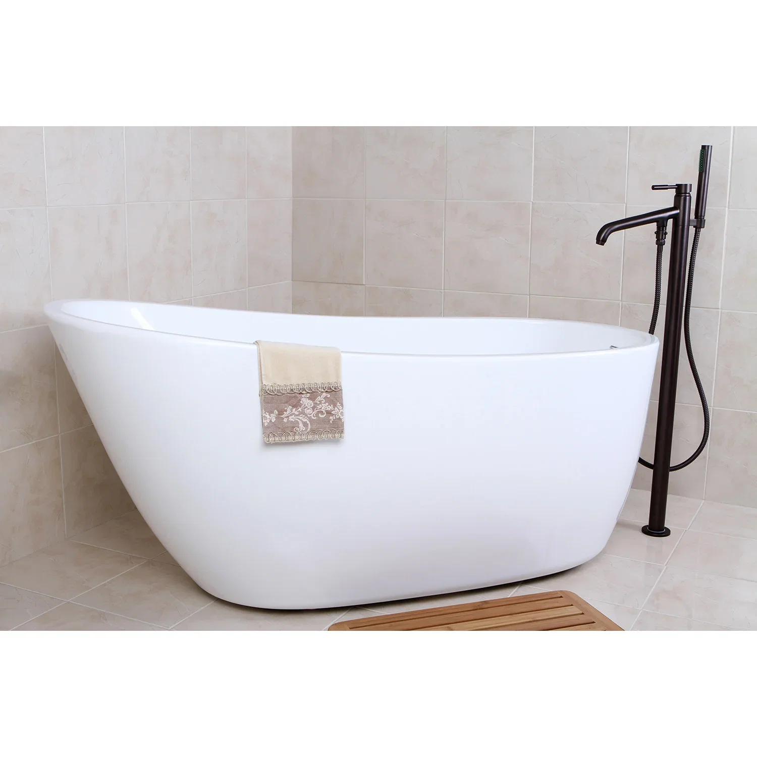 Kingston Brass 59" Acrylic Oval Single Slipper Freestanding Tub with Drain, Glossy White (VTRS592928) - Image 8