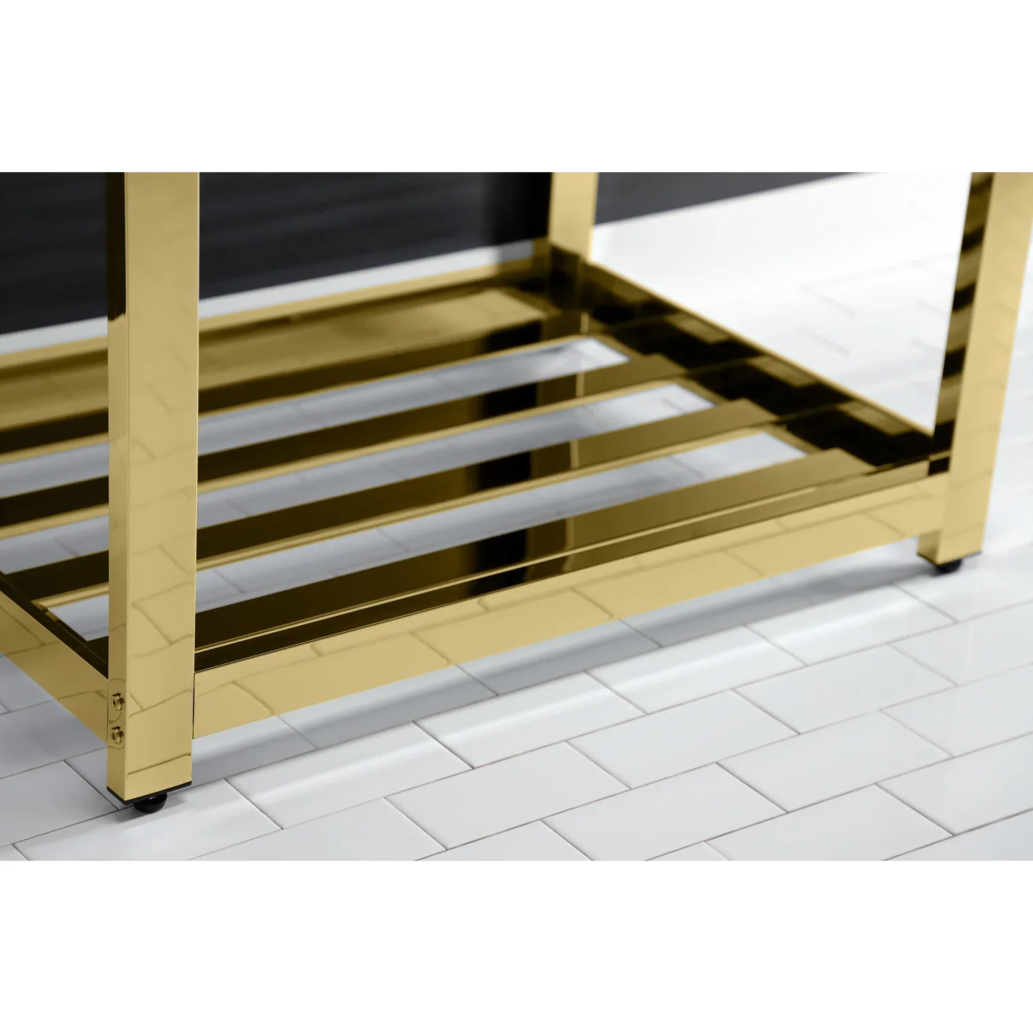 Kingston Brass Quadras 31" Ceramic Console Sink with Steel Base and Shelf (8-Inch, 3-Hole), White/Polished Brass (VWP3122W8A2) - Image 3