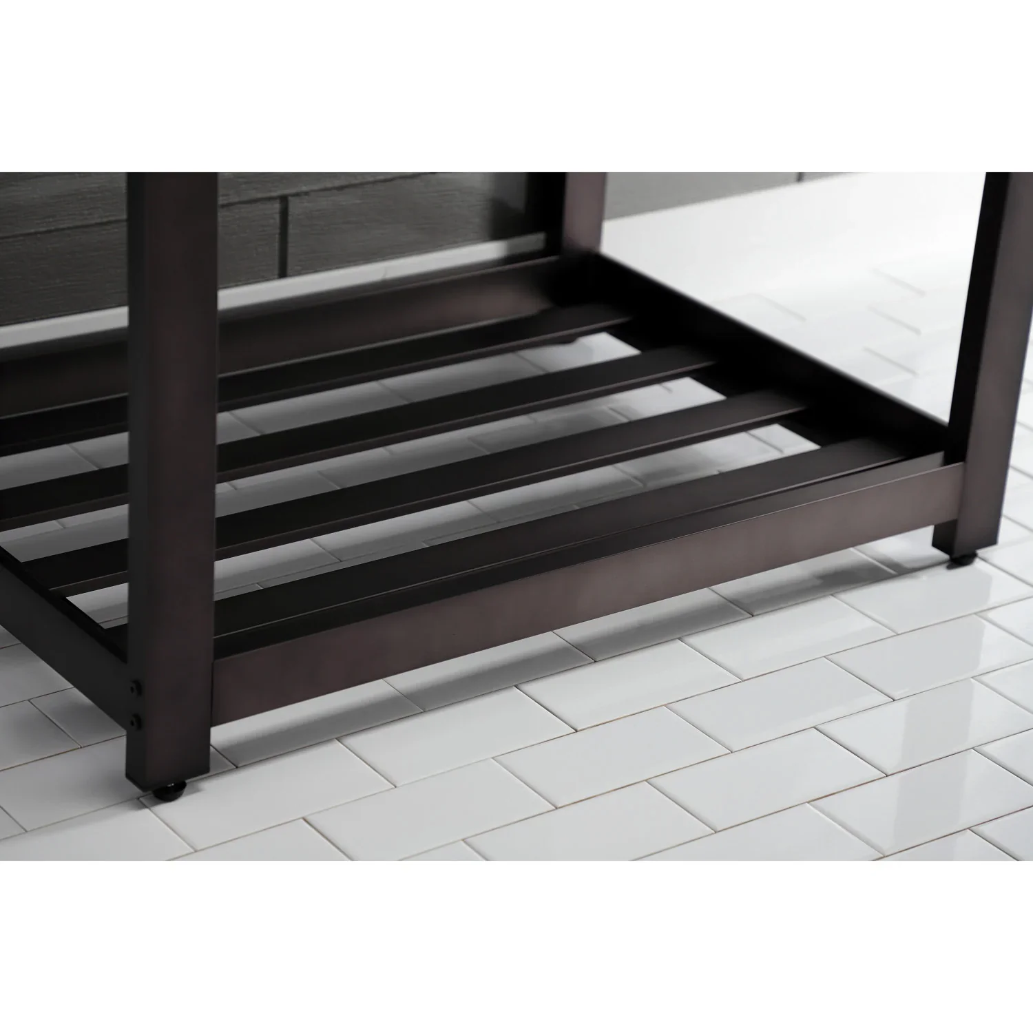 Kingston Brass Quadras 31" Ceramic Console Sink with Steel Base and Shelf (8-Inch, 3-Hole), White/Oil Rubbed Bronze (VWP3122W8A5) - Image 8