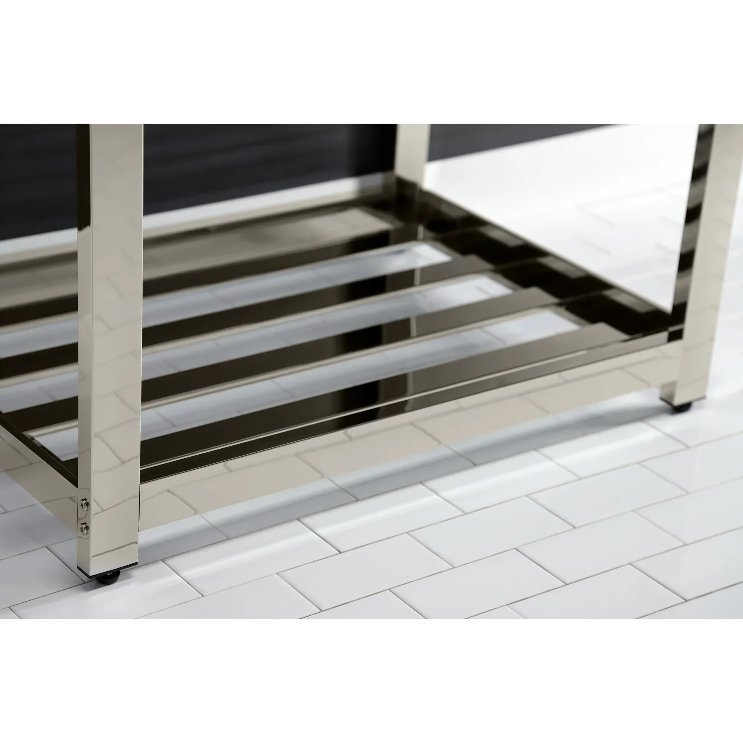 Kingston Brass Quadras 31" Ceramic Console Sink with Steel Base and Shelf (8-Inch, 3-Hole), White/Polished Nickel (VWP3122W8A6) - Image 6