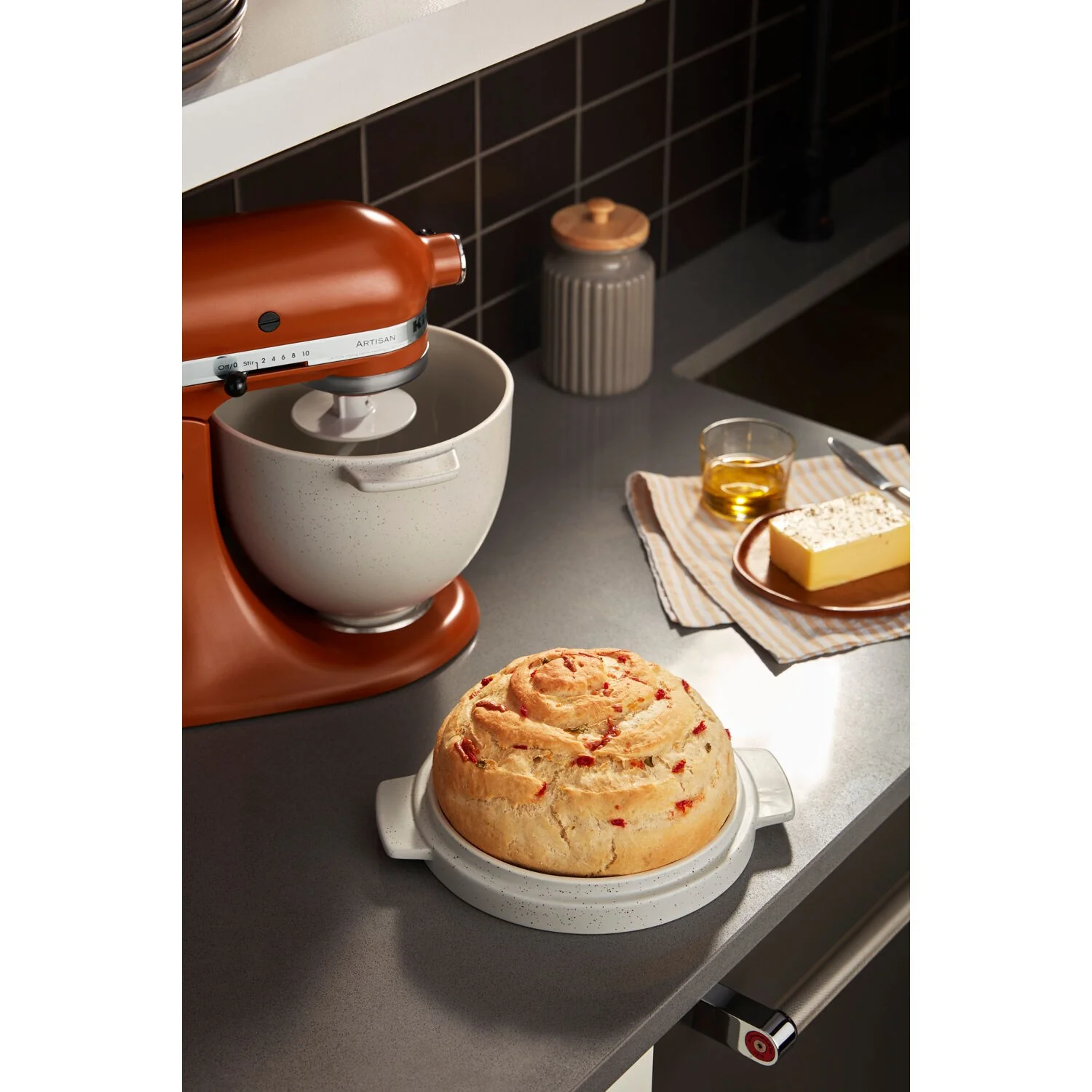 KitchenAid Bread Bowl with Baking Lid in Grey Speckled Ceramic (KSM2CB5BGS) - Image 3