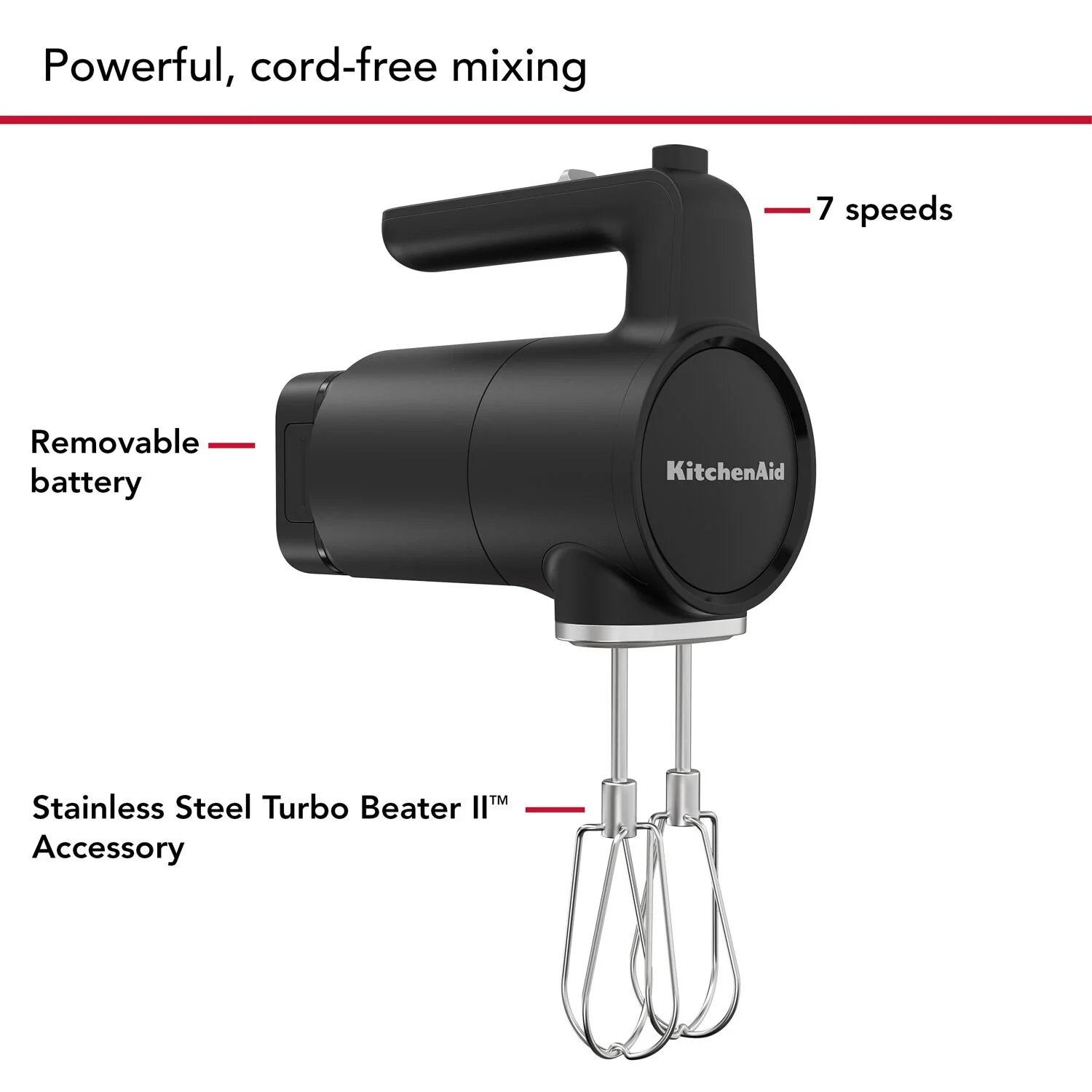 KitchenAid Go Cordless 12V Hand Mixer in Black Matte with Battery, USB-C Cable, Wall Adapter Included (KHMR762BM) - Image 7