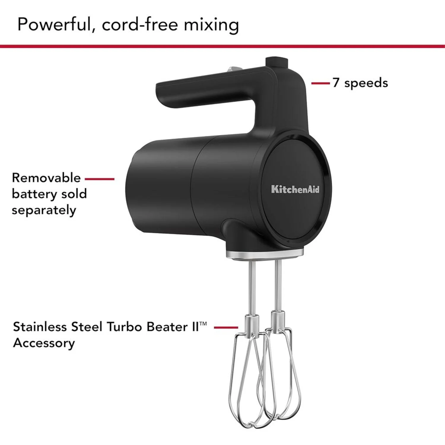 KitchenAid 12V Cordless Hand Mixer in Black Matte (KHMR700BM) - Image 8