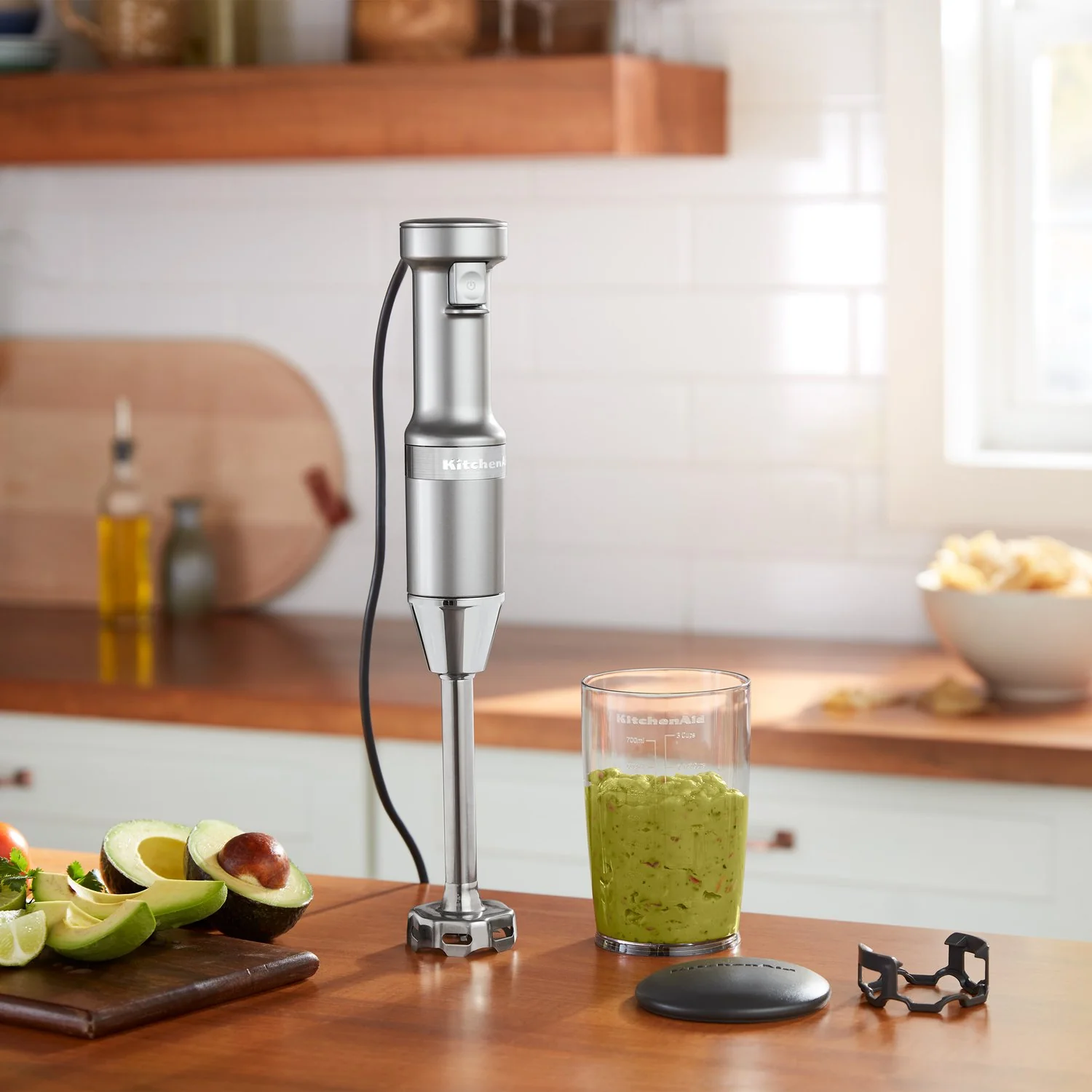 KitchenAid Immersion Blender Corded Variable Speed Trigger, Blending Jar W/Lid in Contour Silver (KHBV53CU) - Image 2