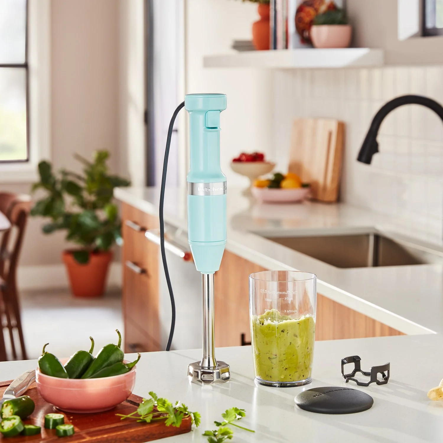 KitchenAid Immersion Blender Corded Variable Speed Trigger, Blending Jar W/Lid in Ice Blue (KHBV53IC) - Image 2