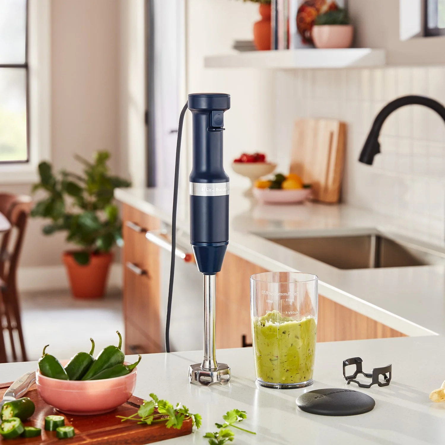KitchenAid Immersion Blender Corded Variable Speed Trigger, Blending Jar W/Lid in Ink Blue (KHBV53IB) - Image 2