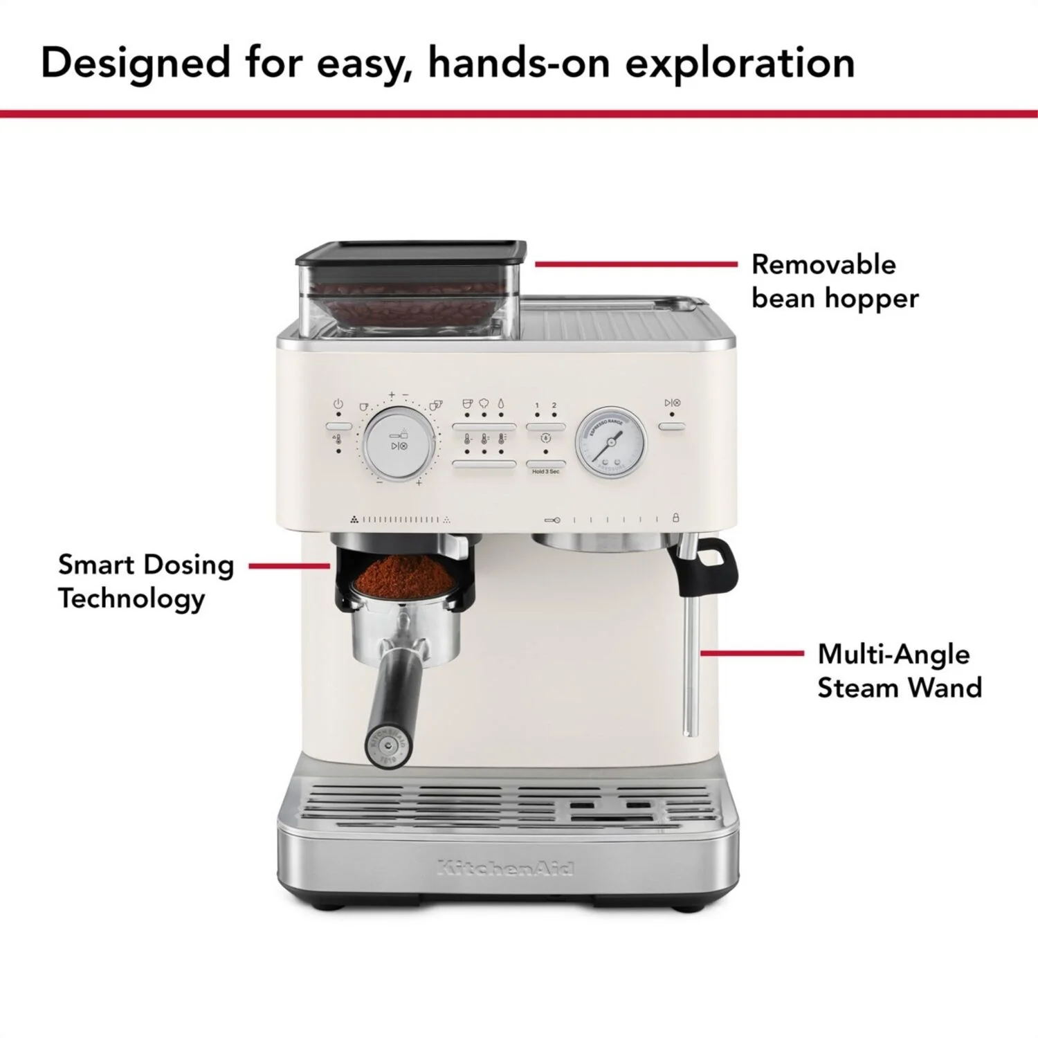 KitchenAid Semi-Automatic Espresso Machine with Burr Grinder in Porcelain White - 15 Bar Pump (KES6551PL) - Image 3