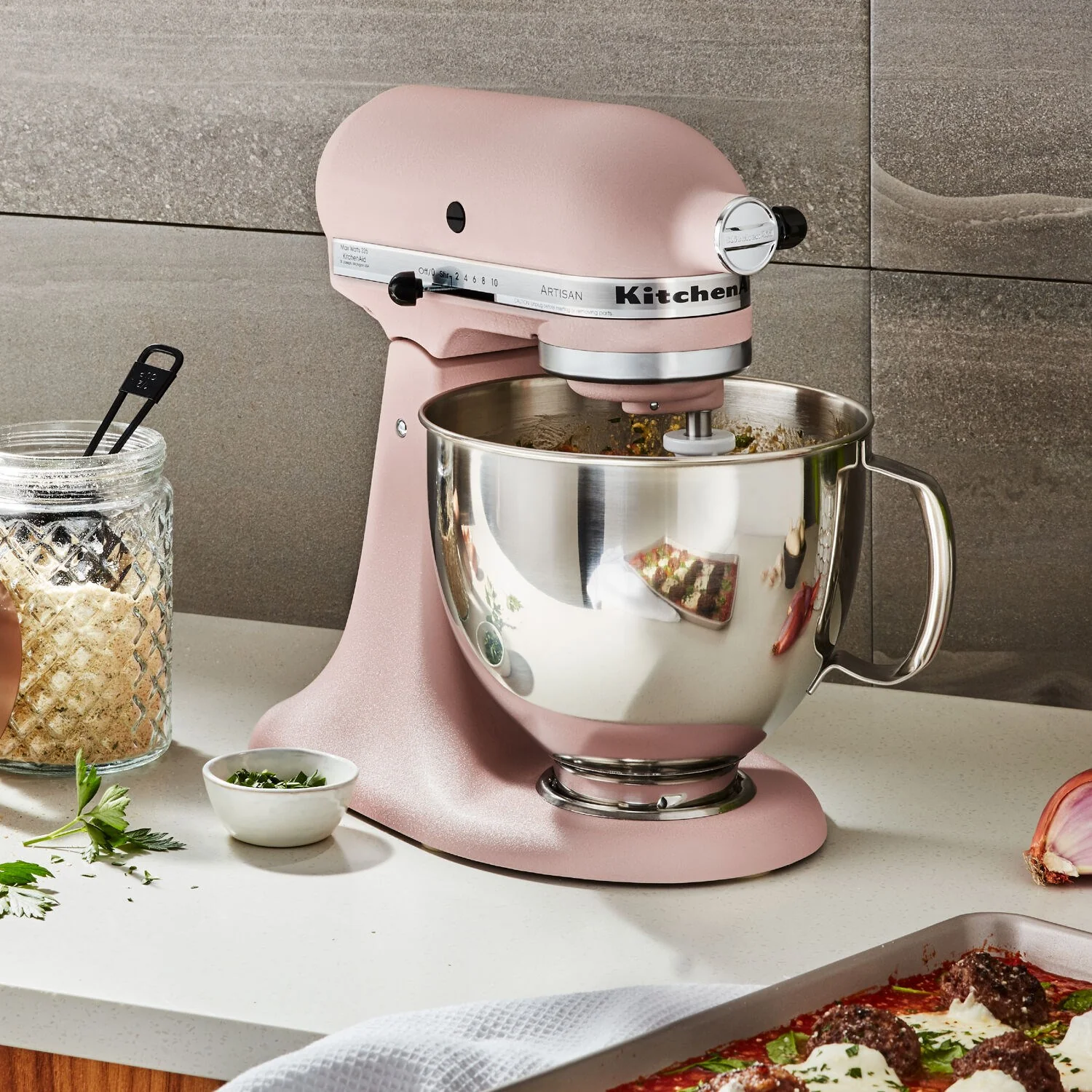 KitchenAid Artisan 5 Quart Tilt-Head Stand Mixer in Feather Pink (KSM150PSFT) - Image 2
